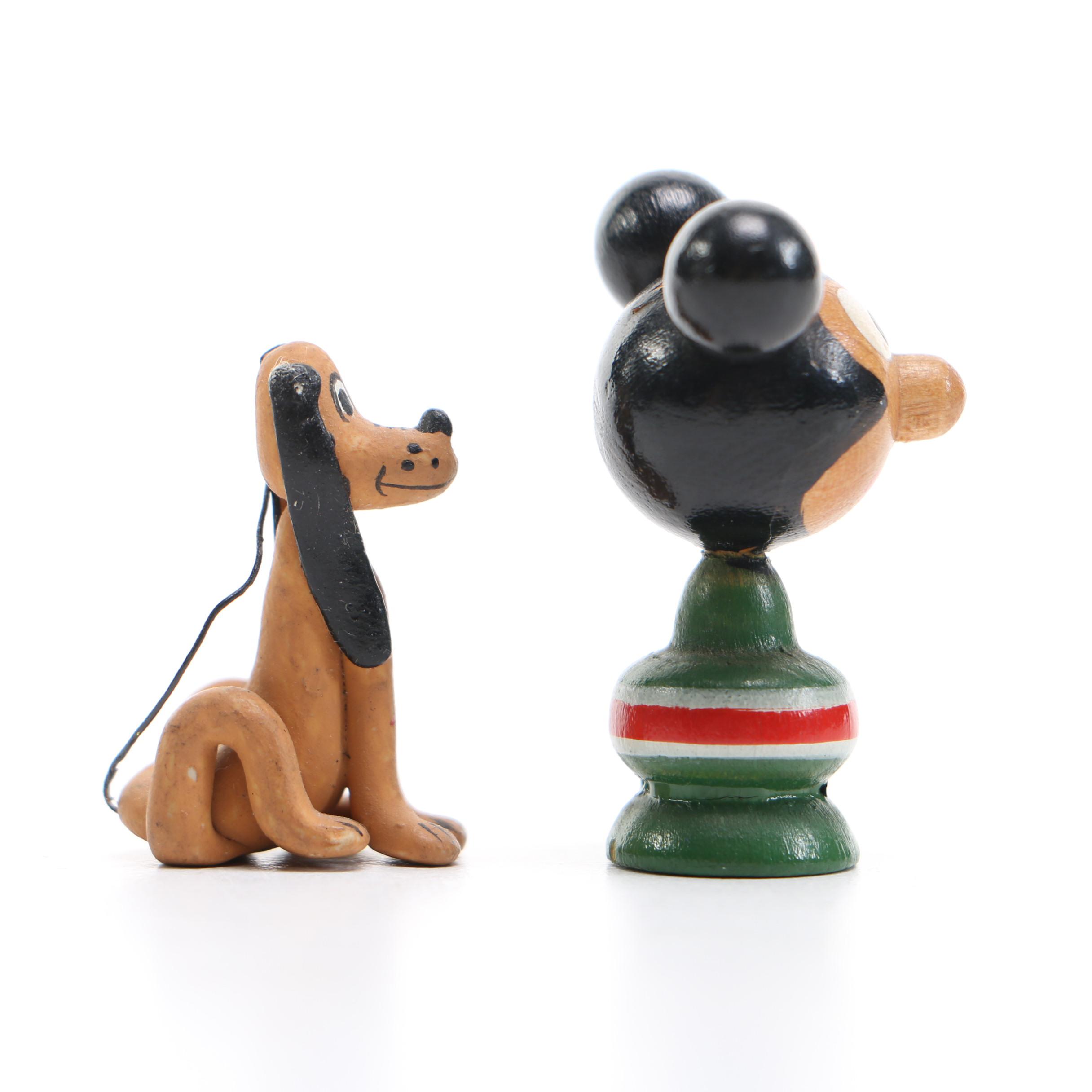 Mickey Mouse and Pluto Wood Carvings