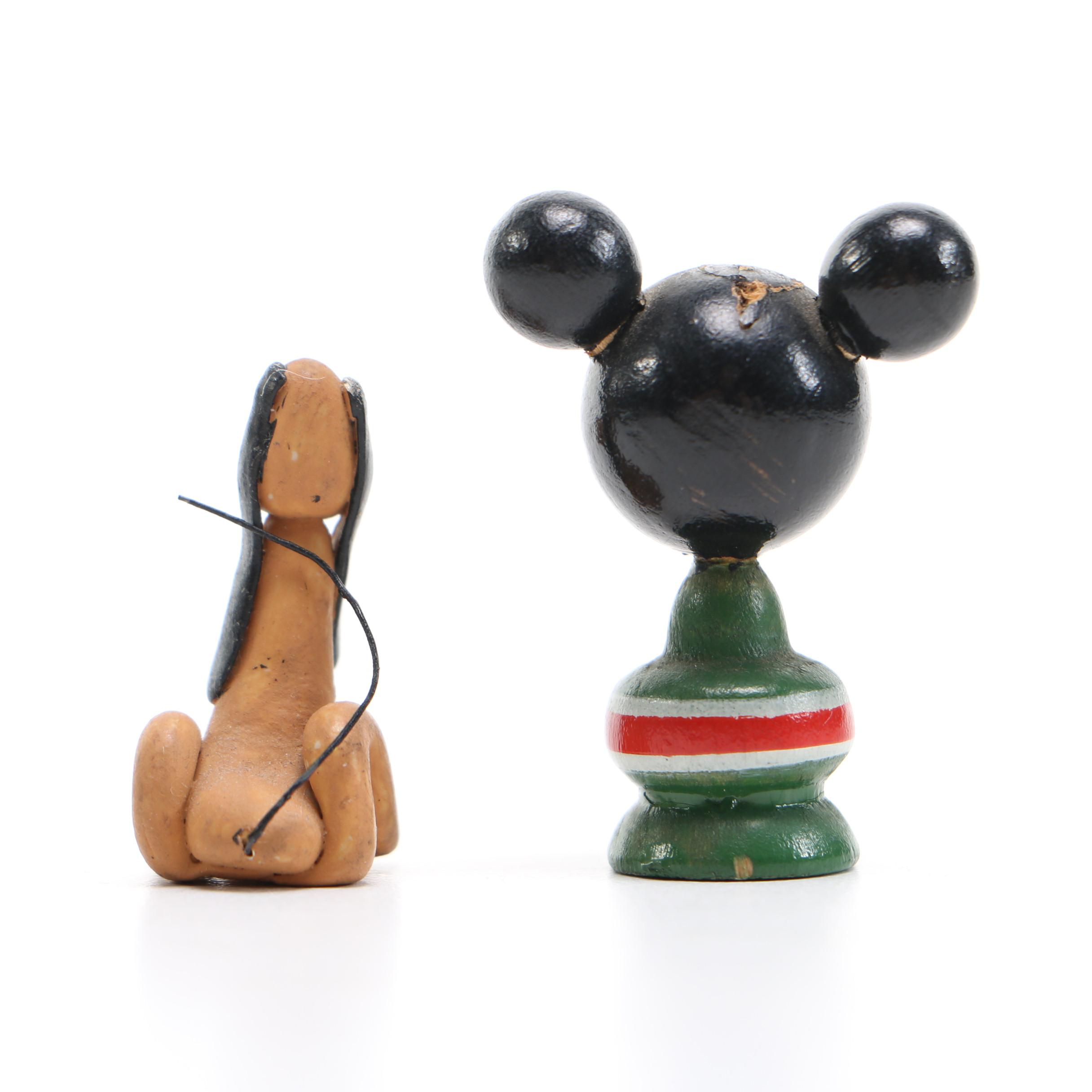 Mickey Mouse and Pluto Wood Carvings