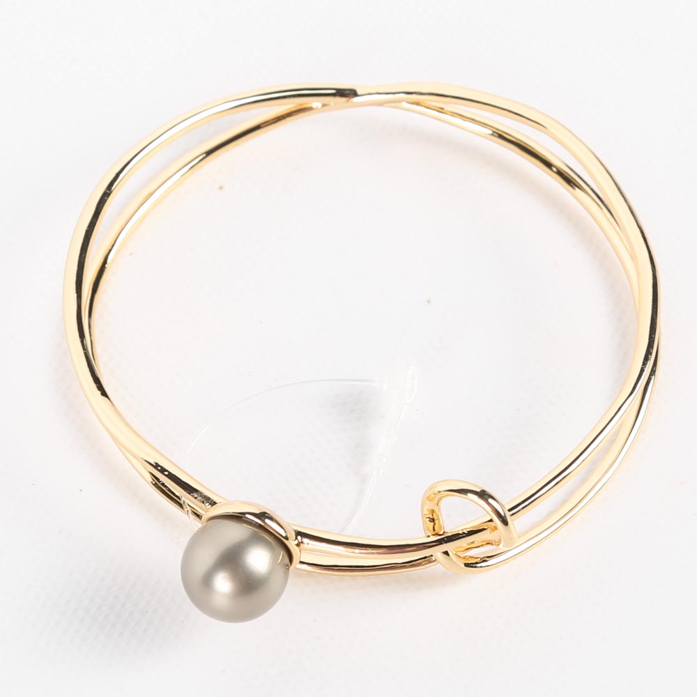 Alexis Bittar Gold Tone Liquid Coil Faux Pearl Bangle