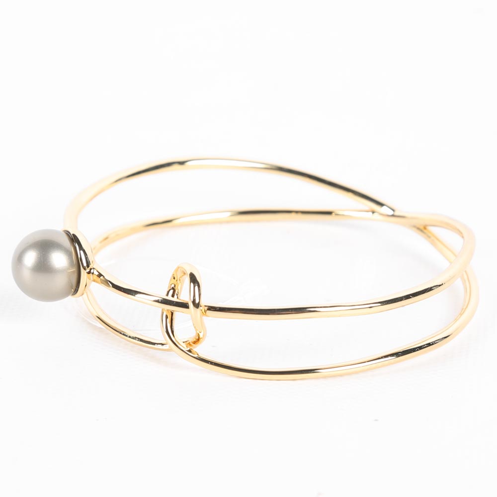 Alexis Bittar Gold Tone Liquid Coil Faux Pearl Bangle