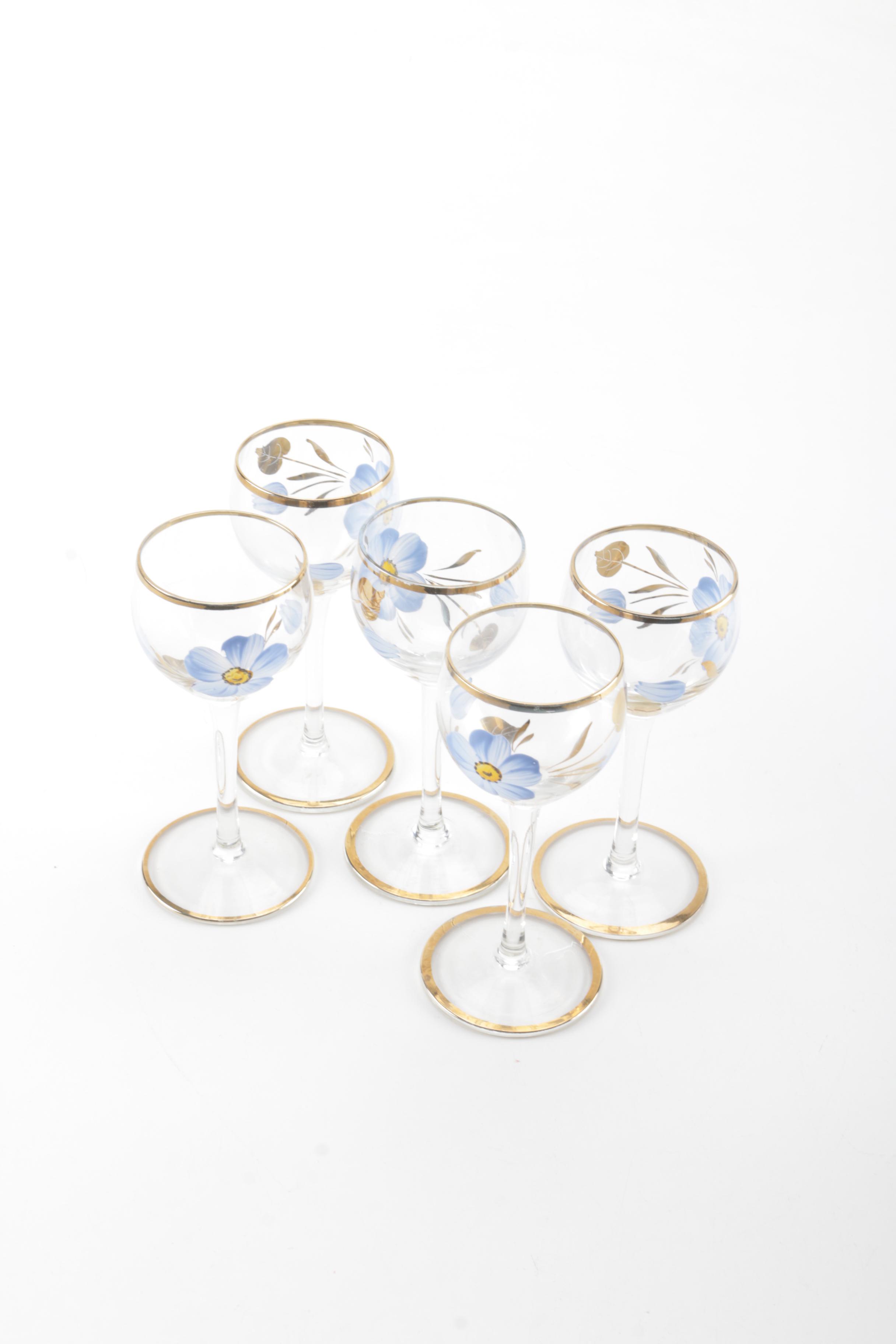 Hand-painted Floral Wine Glasses and Pitcher