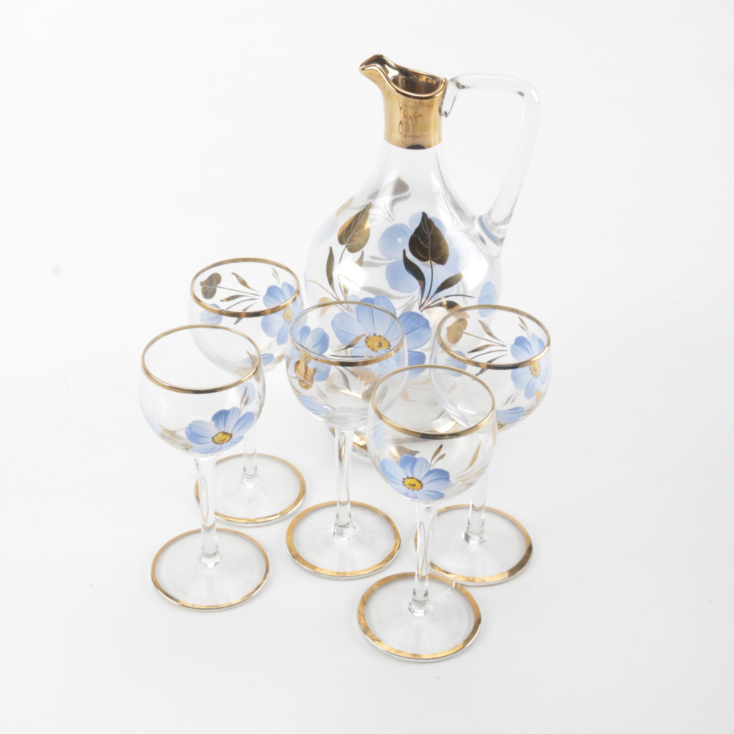 Hand-painted Floral Wine Glasses and Pitcher