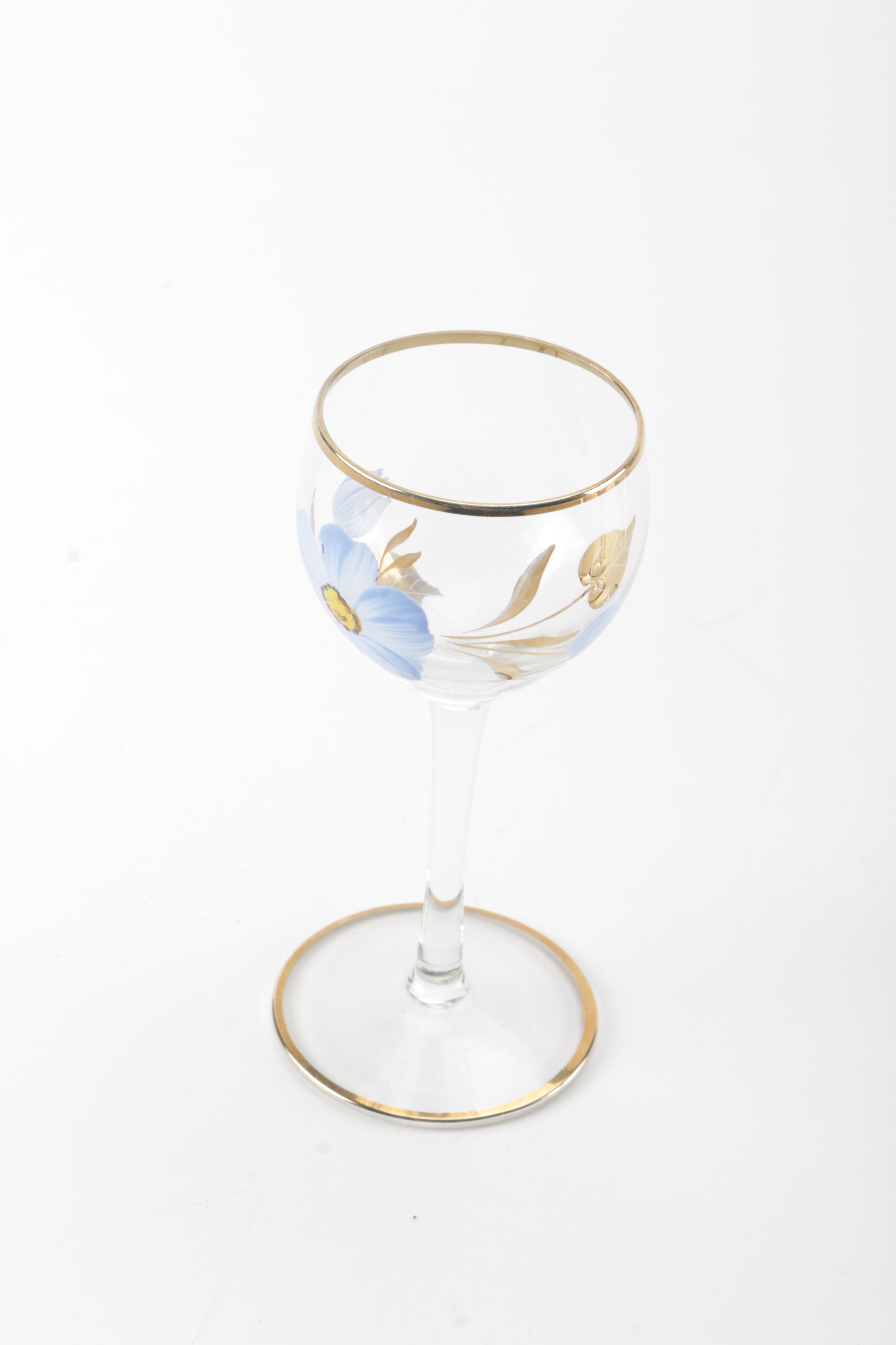 Hand-painted Floral Wine Glasses and Pitcher