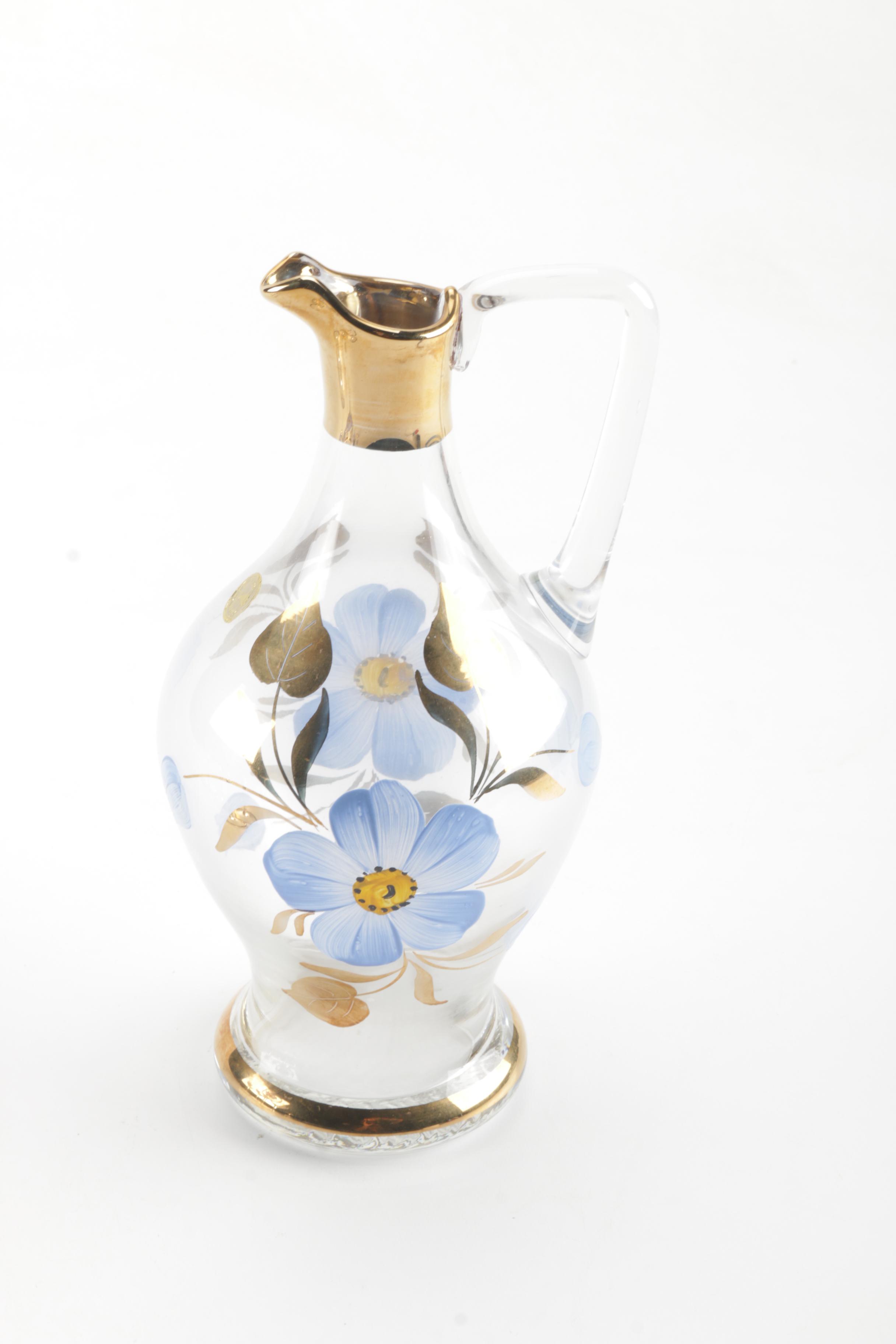 Hand-painted Floral Wine Glasses and Pitcher