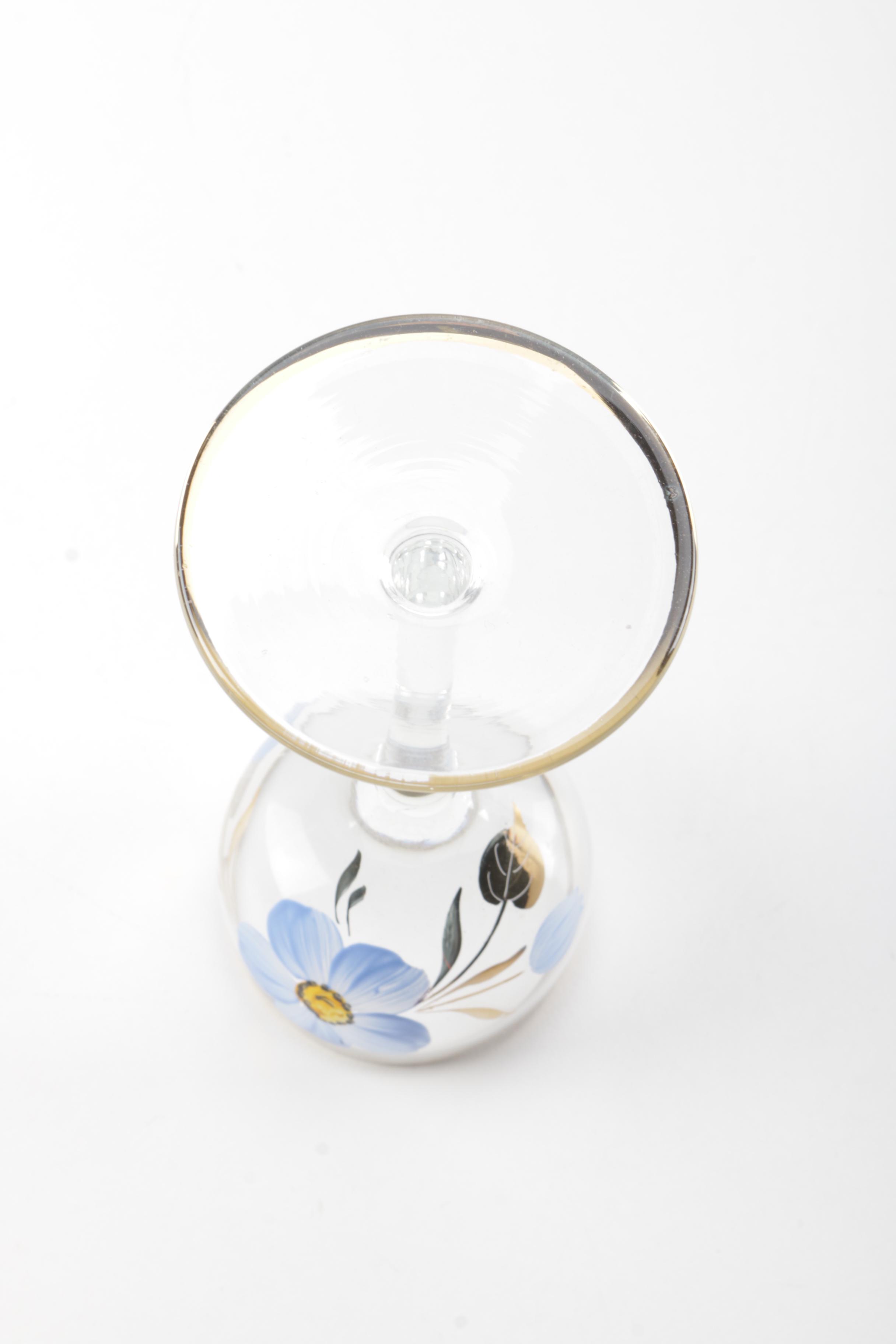 Hand-painted Floral Wine Glasses and Pitcher