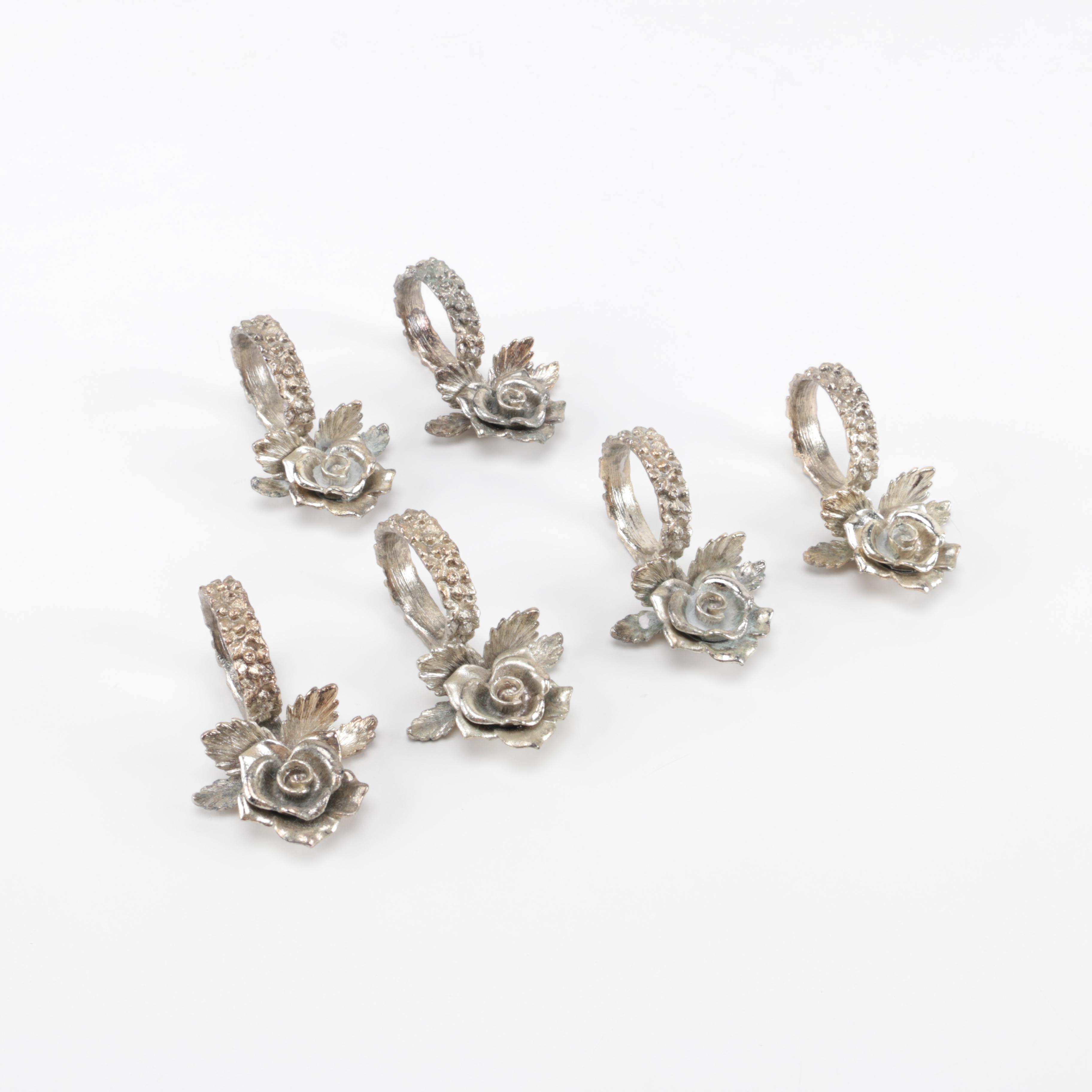 Set of Metal Floral Decorated Napkin Rings