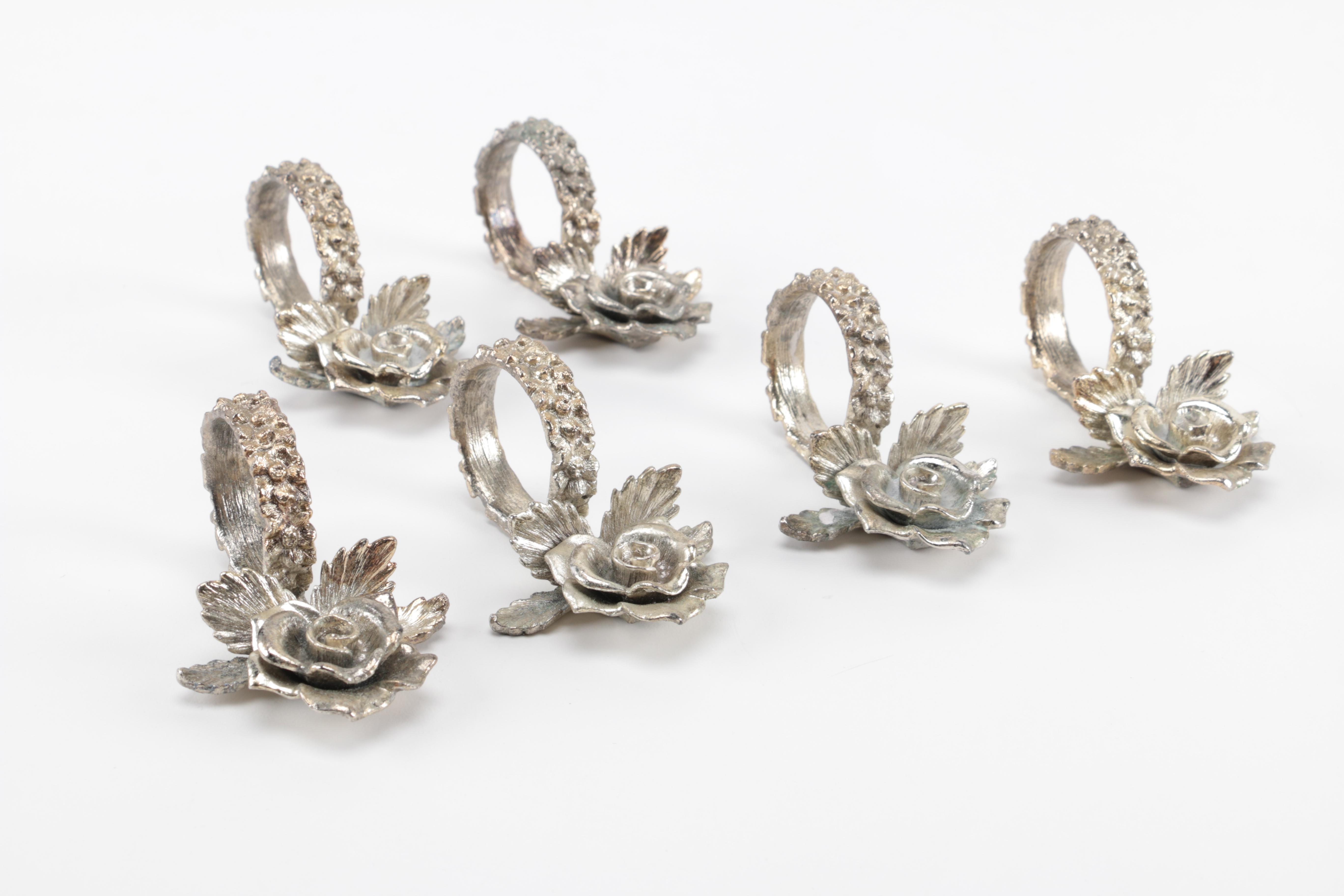 Set of Metal Floral Decorated Napkin Rings