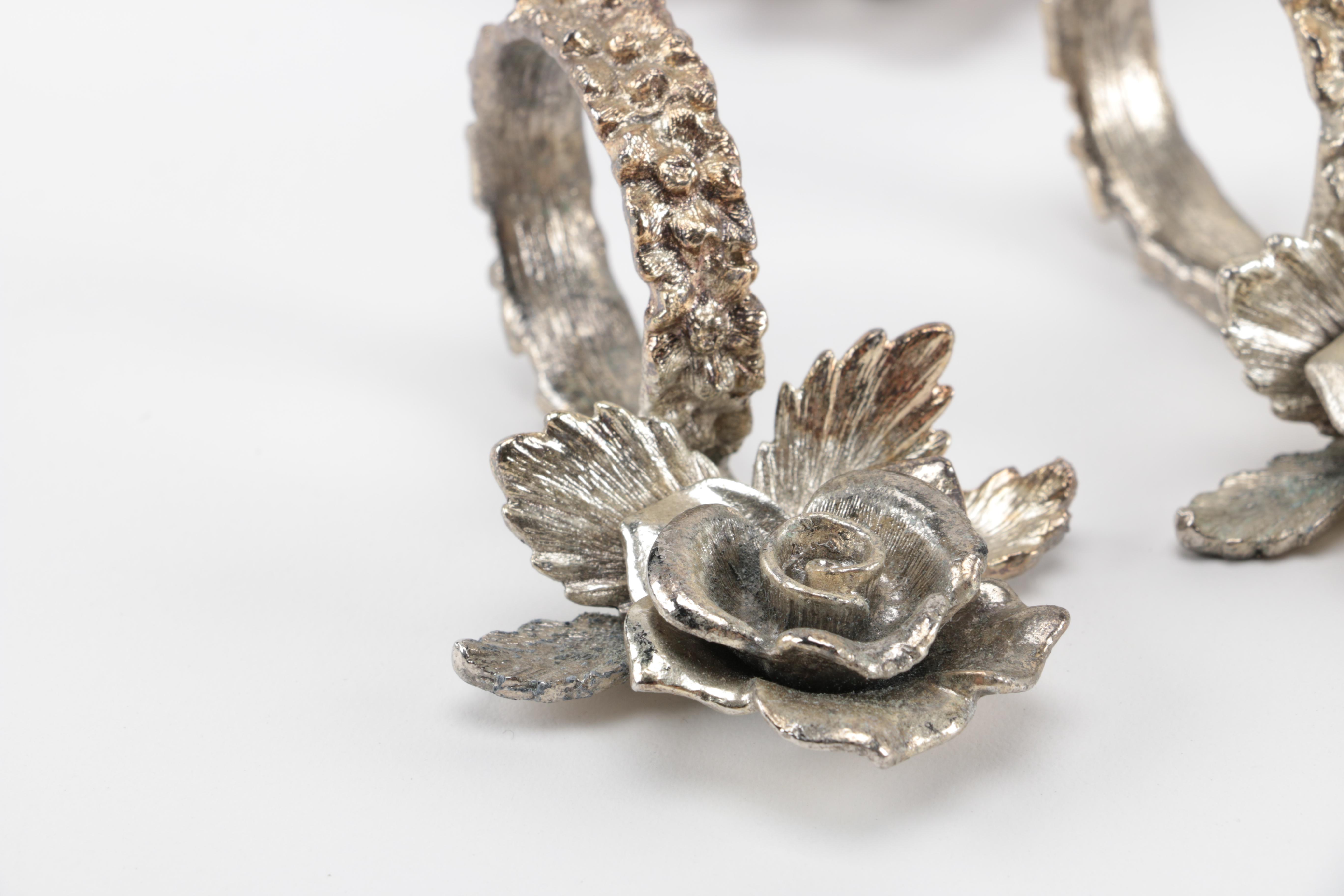 Set of Metal Floral Decorated Napkin Rings