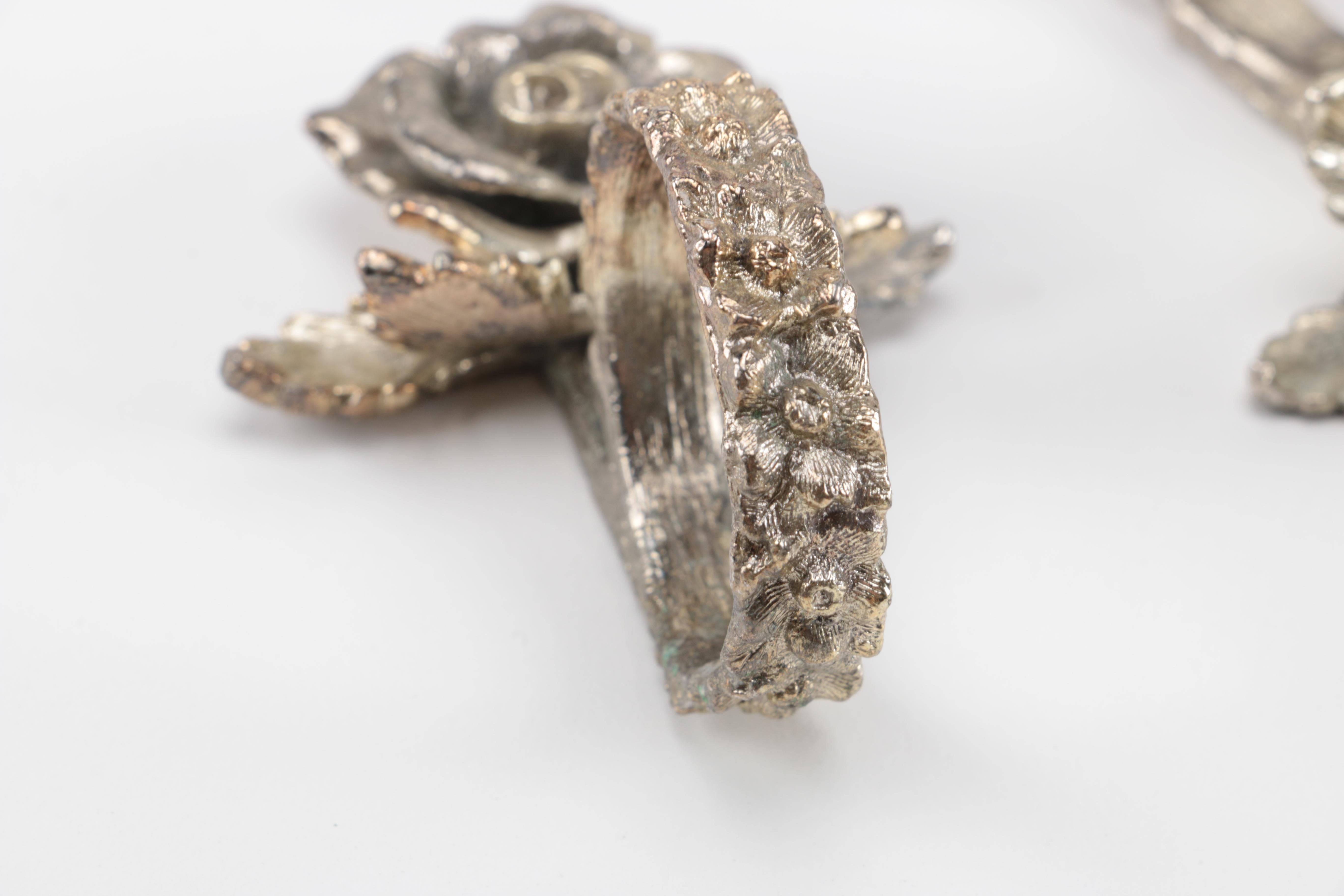 Set of Metal Floral Decorated Napkin Rings