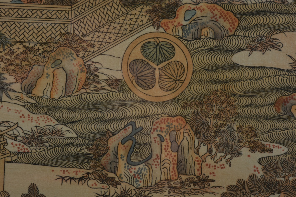 Edo Period Japanese Woodblock on Paper of a Garden