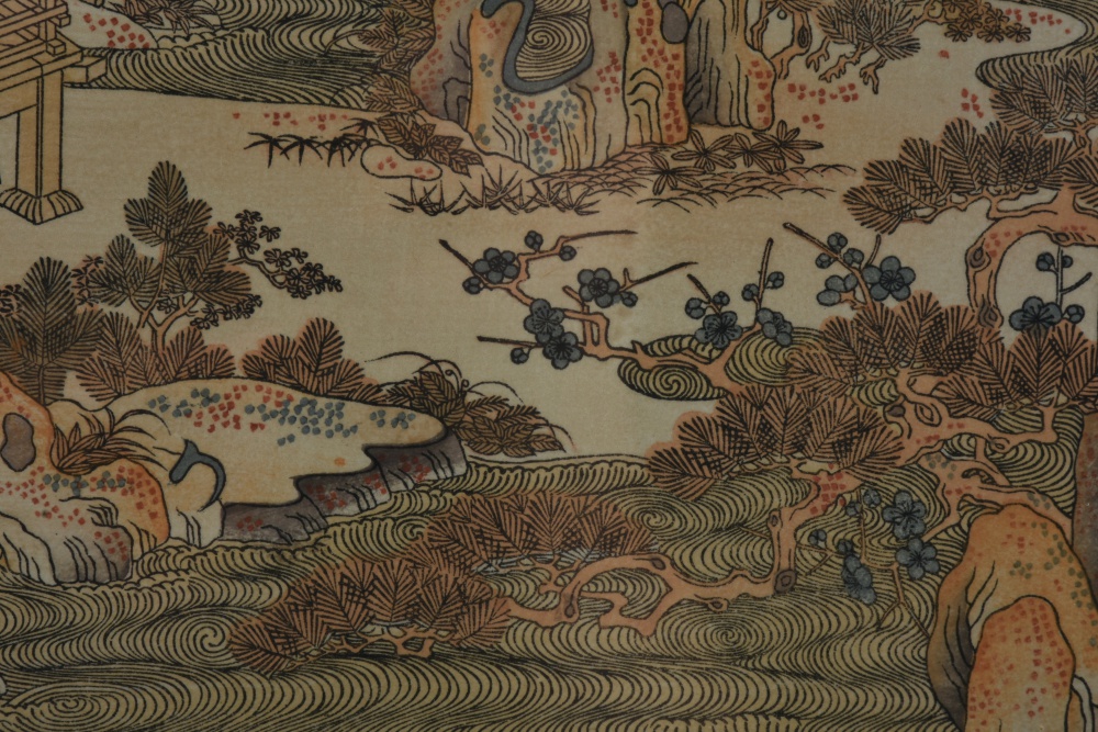 Edo Period Japanese Woodblock on Paper of a Garden