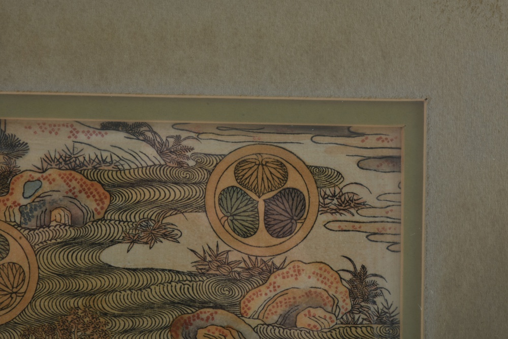 Edo Period Japanese Woodblock on Paper of a Garden