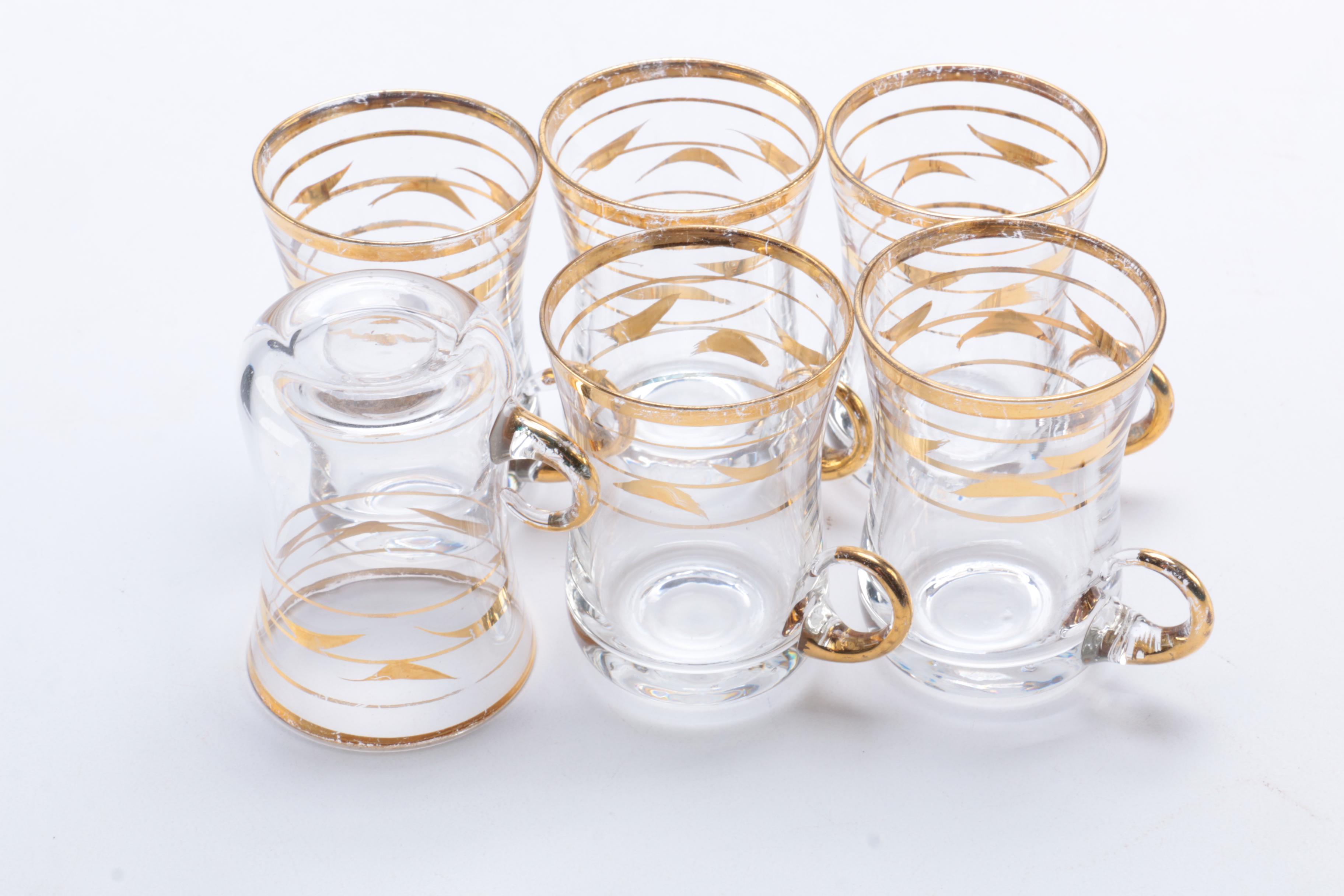 Vintage Glass Decanter With Glasses