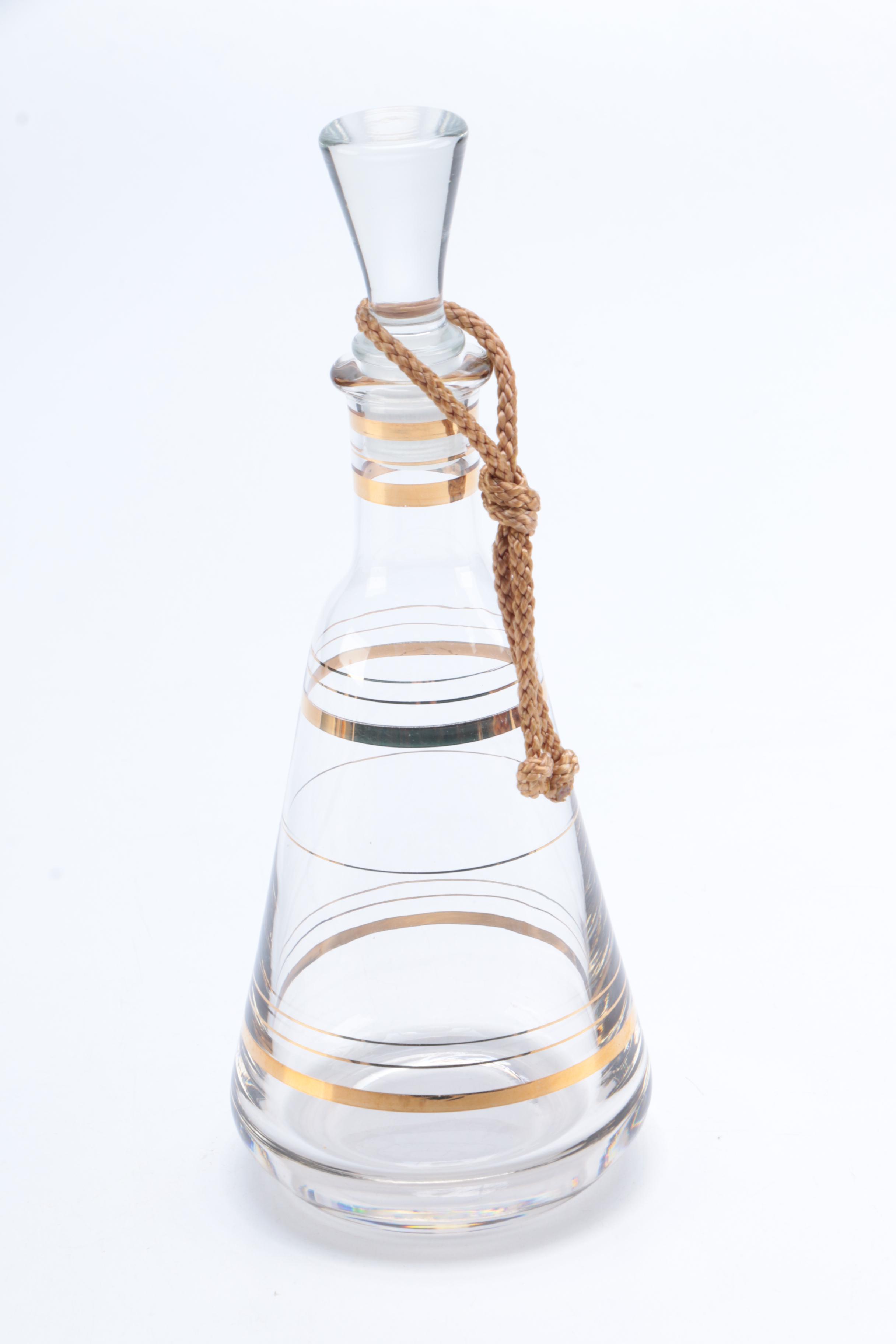 Vintage Glass Decanter With Glasses