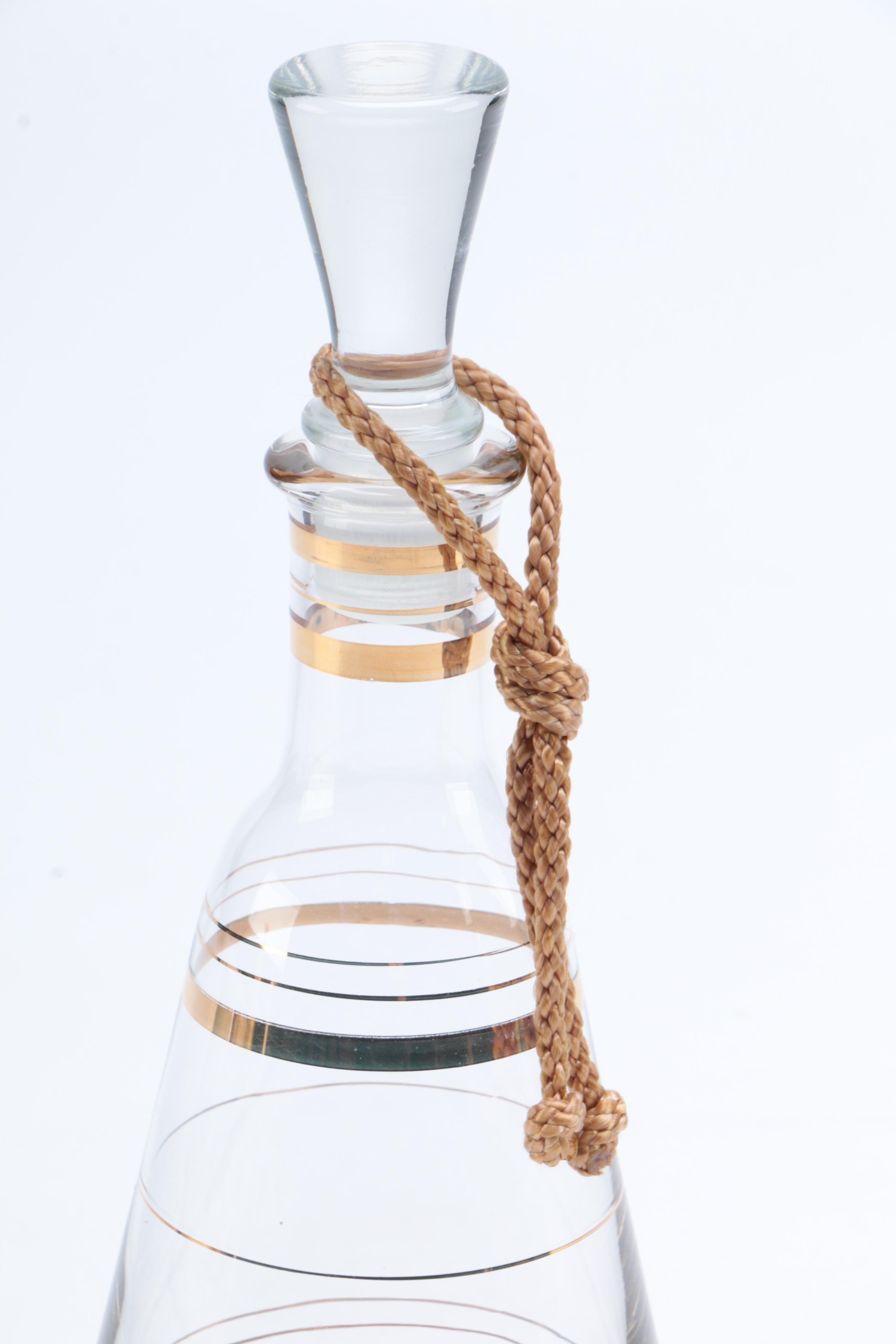 Vintage Glass Decanter With Glasses