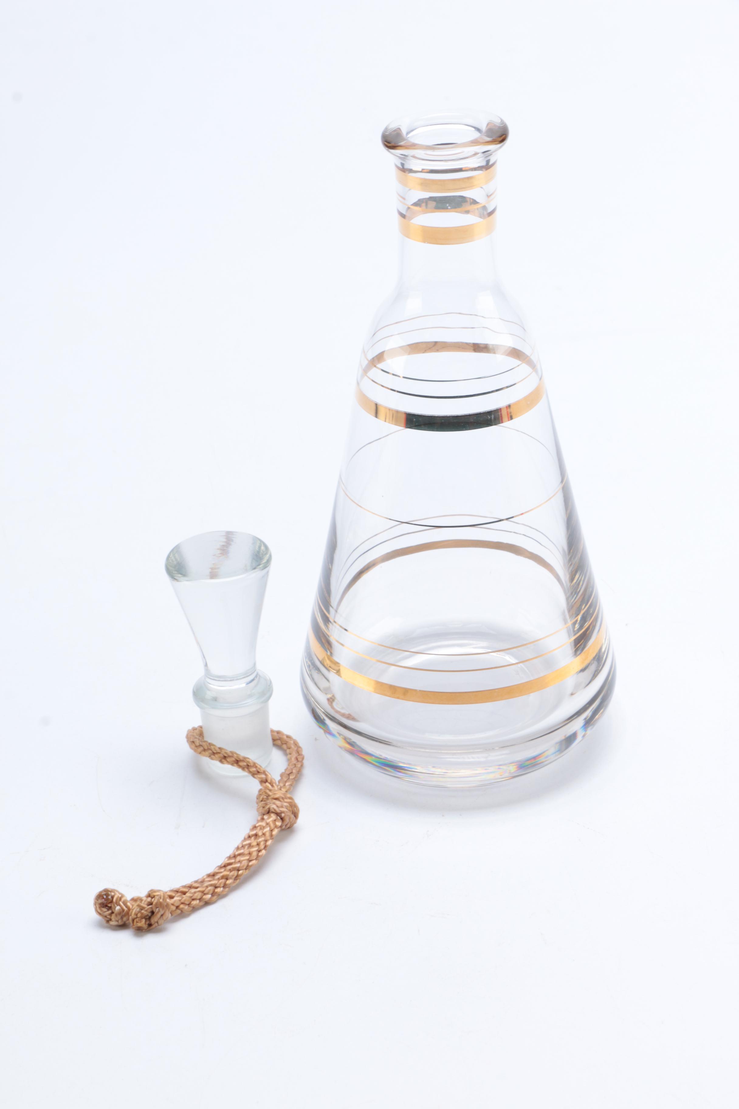 Vintage Glass Decanter With Glasses