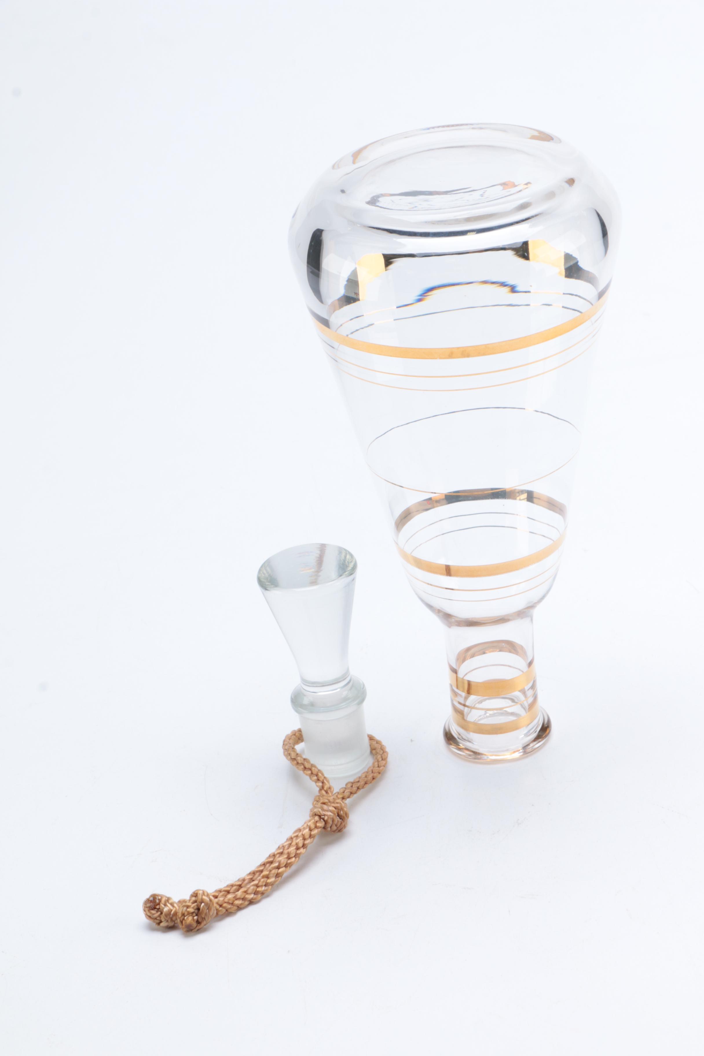 Vintage Glass Decanter With Glasses