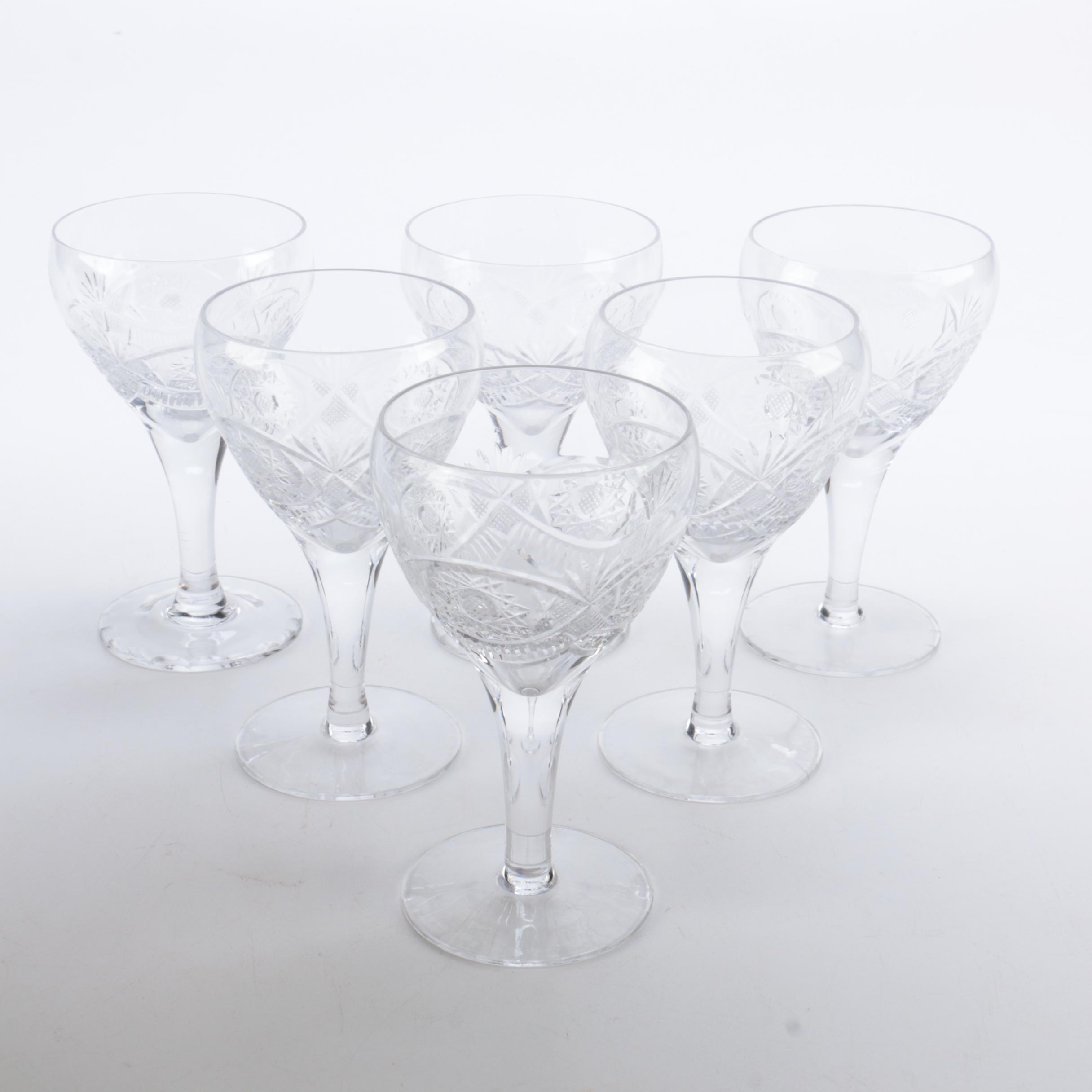 Set of Hand Cut Crystal Wine Glasses