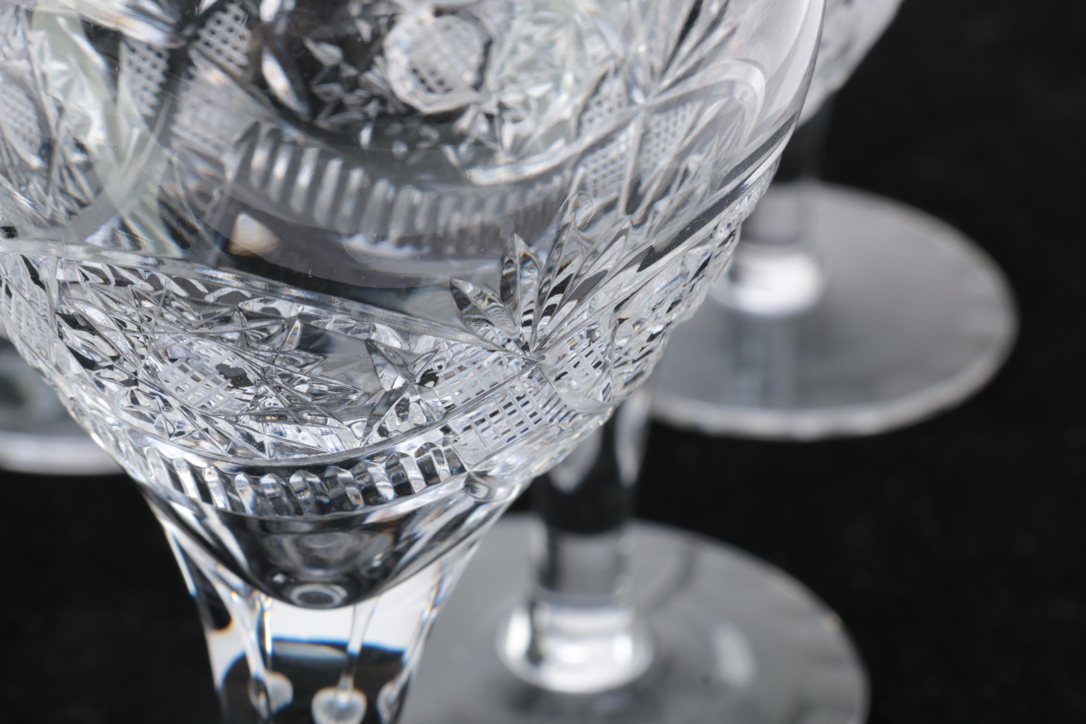 Set of Hand Cut Crystal Wine Glasses