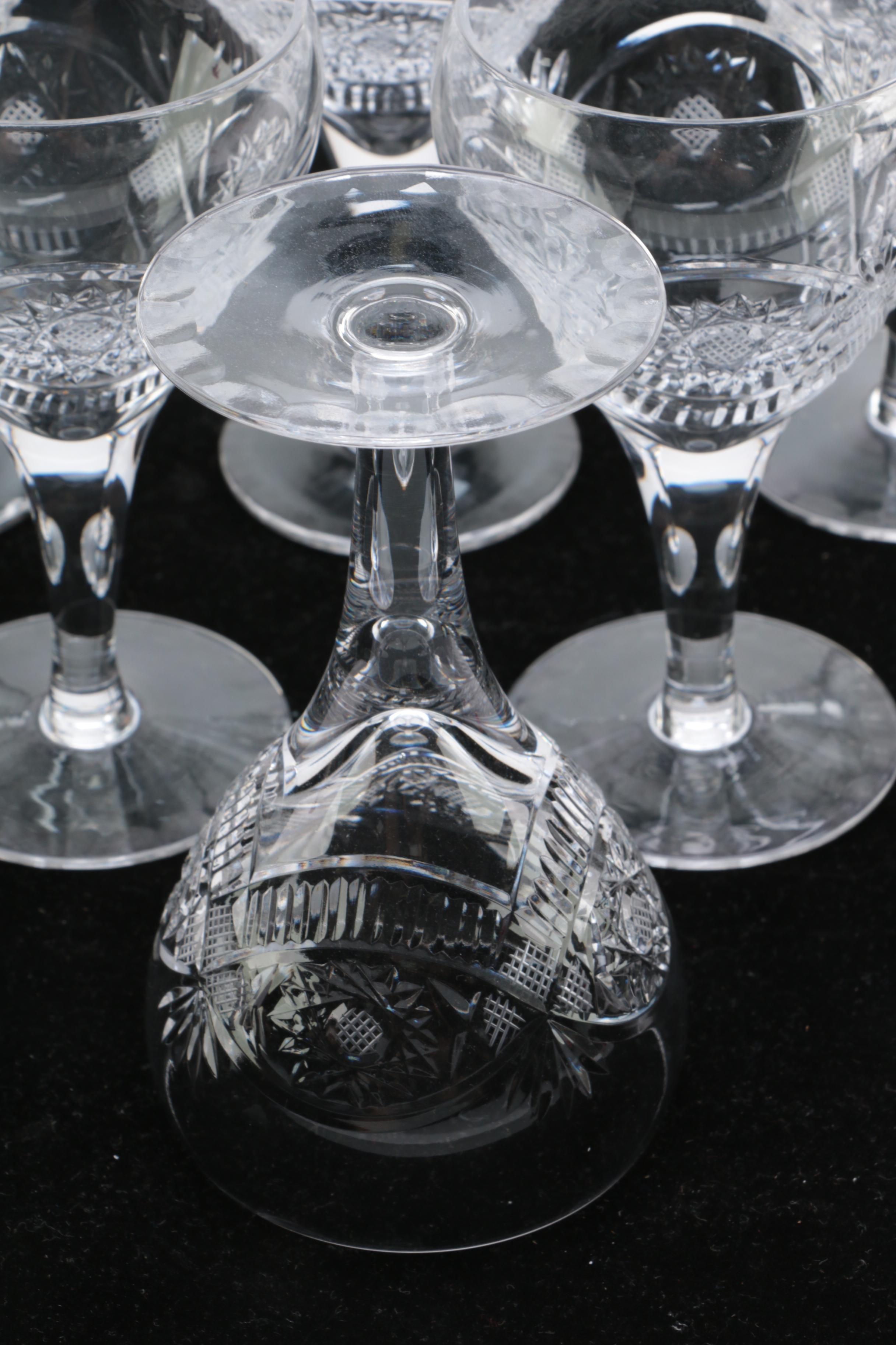 Set of Hand Cut Crystal Wine Glasses