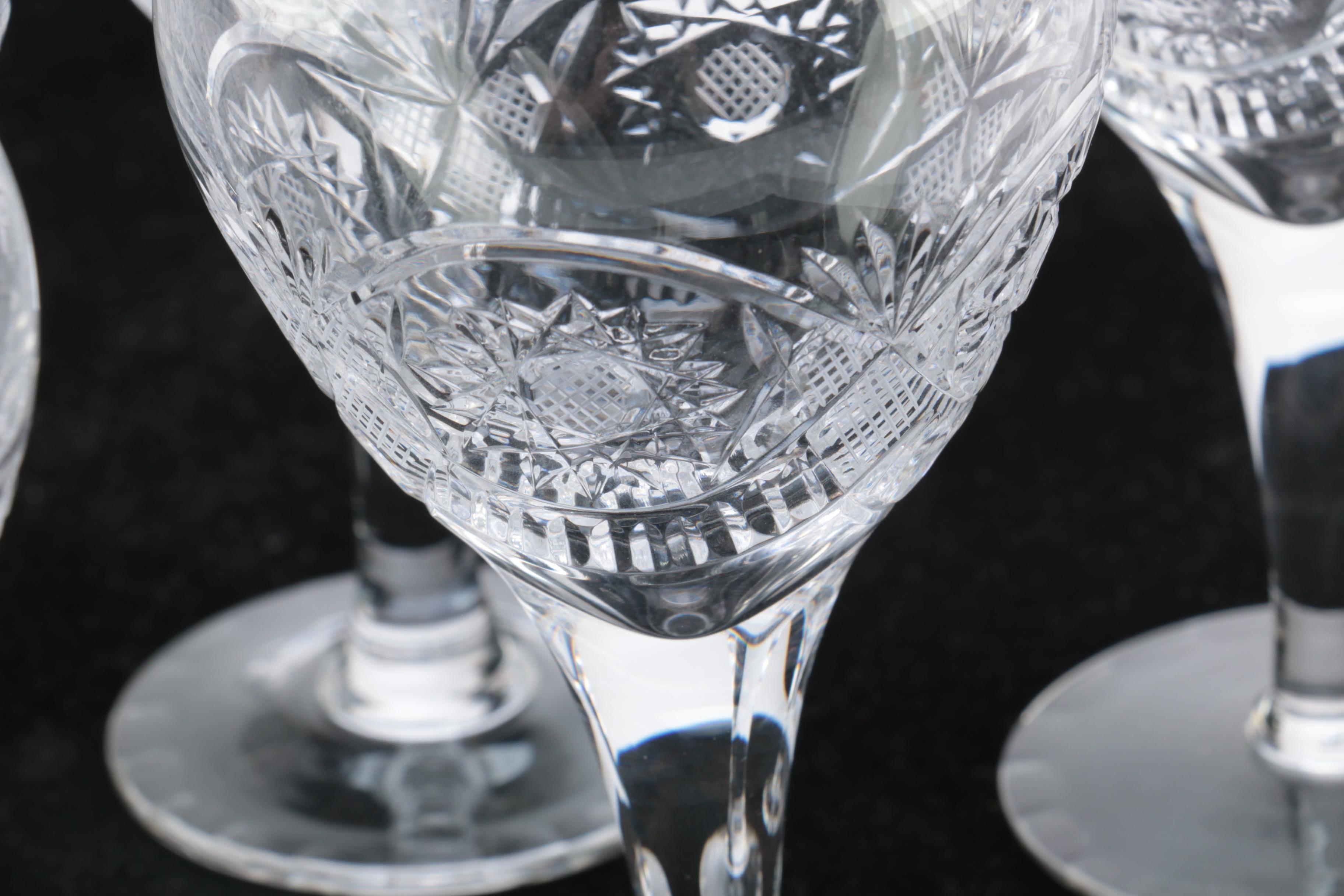 Set of Hand Cut Crystal Wine Glasses