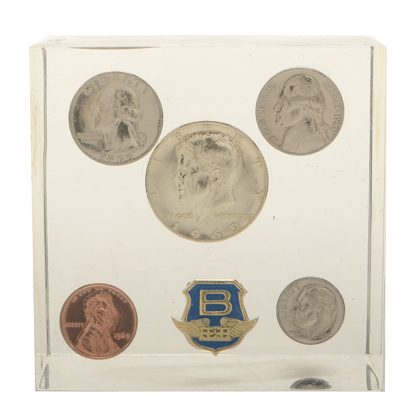 Acrylic Paperweight with Embedded Coins
