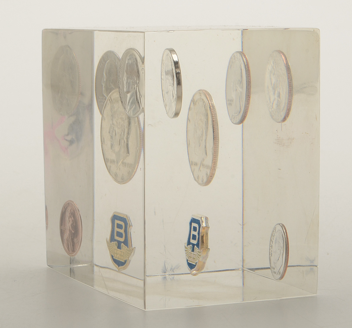 Acrylic Paperweight with Embedded Coins