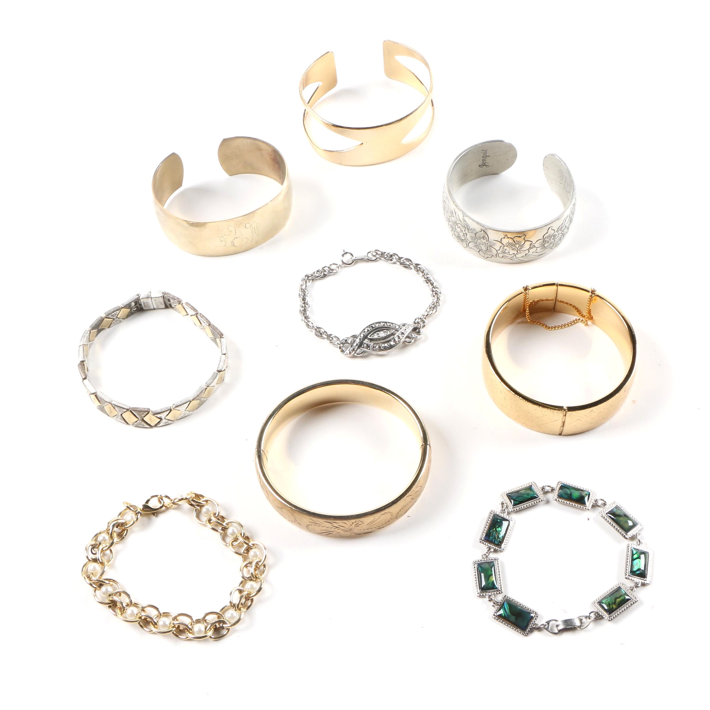 Collection of Silver and Gold Tone Bracelets