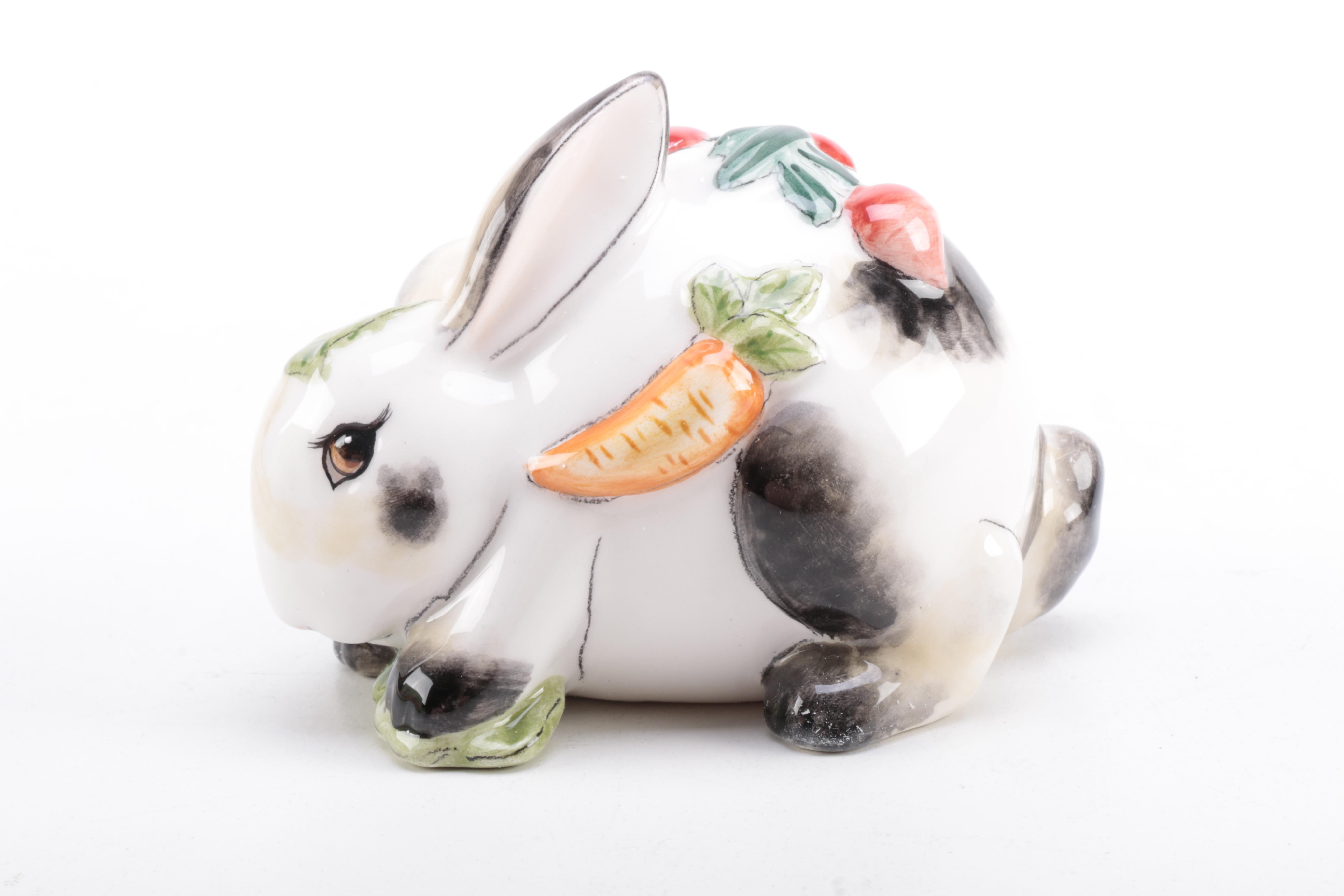 Fitz and Floyd Spotted Rabbit Salt and Pepper Set with Tray