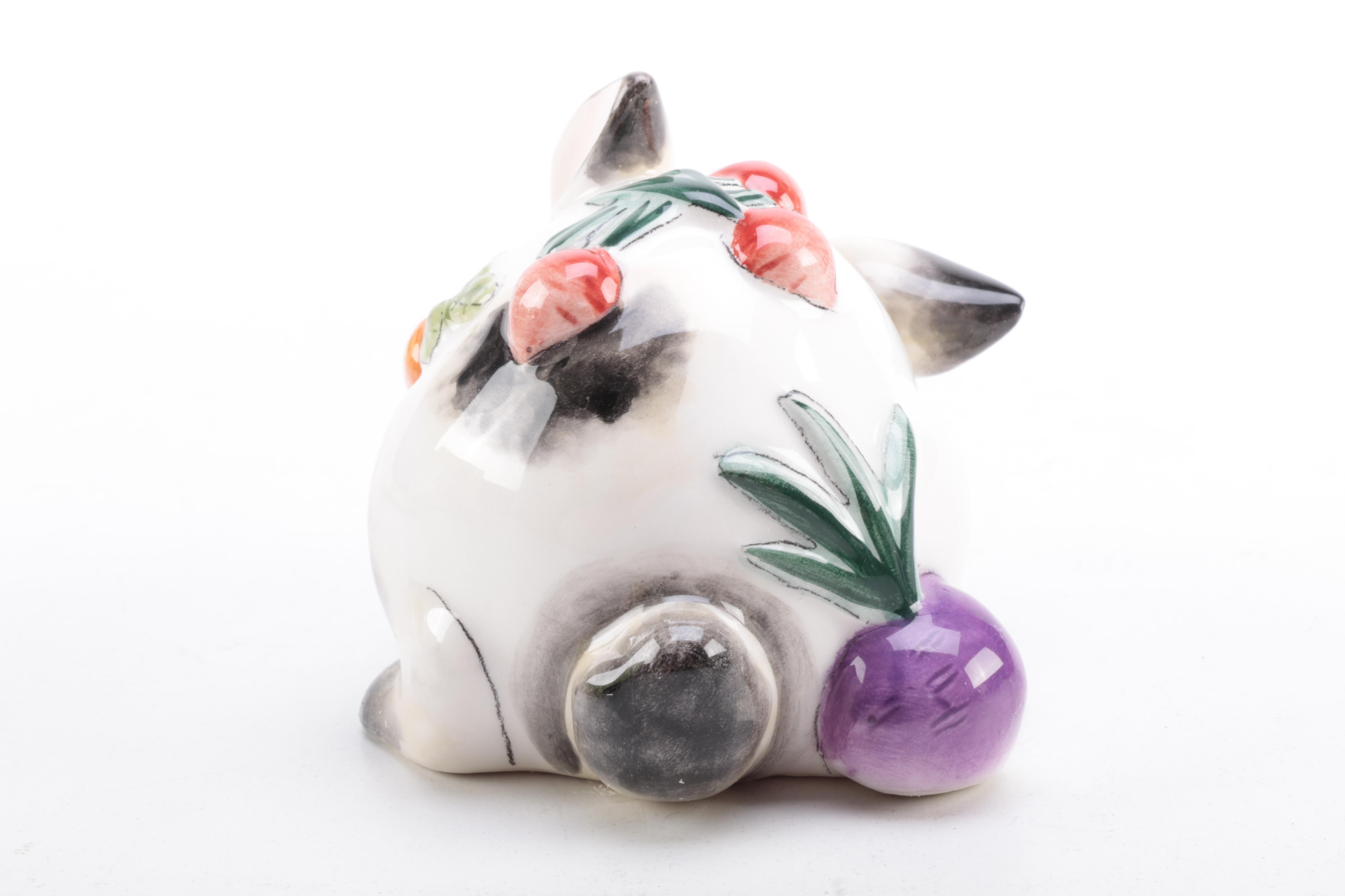 Fitz and Floyd Spotted Rabbit Salt and Pepper Set with Tray