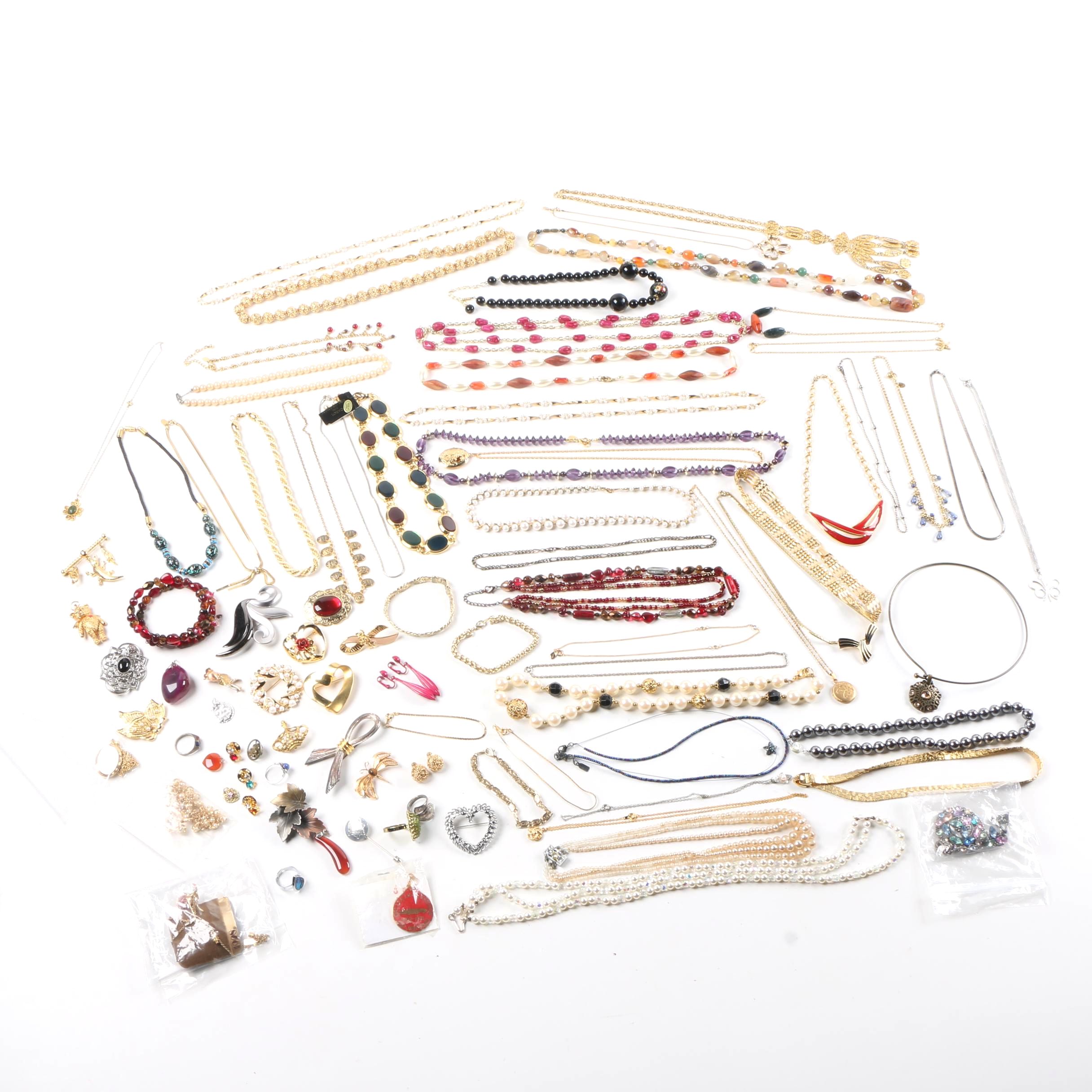 Generous Assortment of Costume Jewelry Including Faux Pearl Necklaces