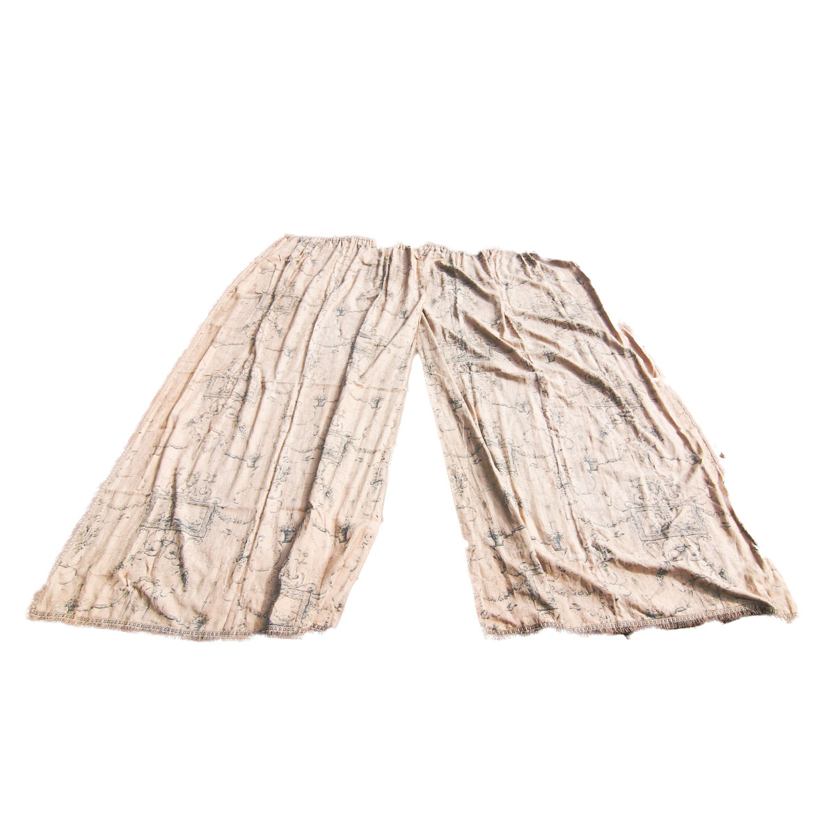 Pair of Vintage French Inspired Toile Draperies