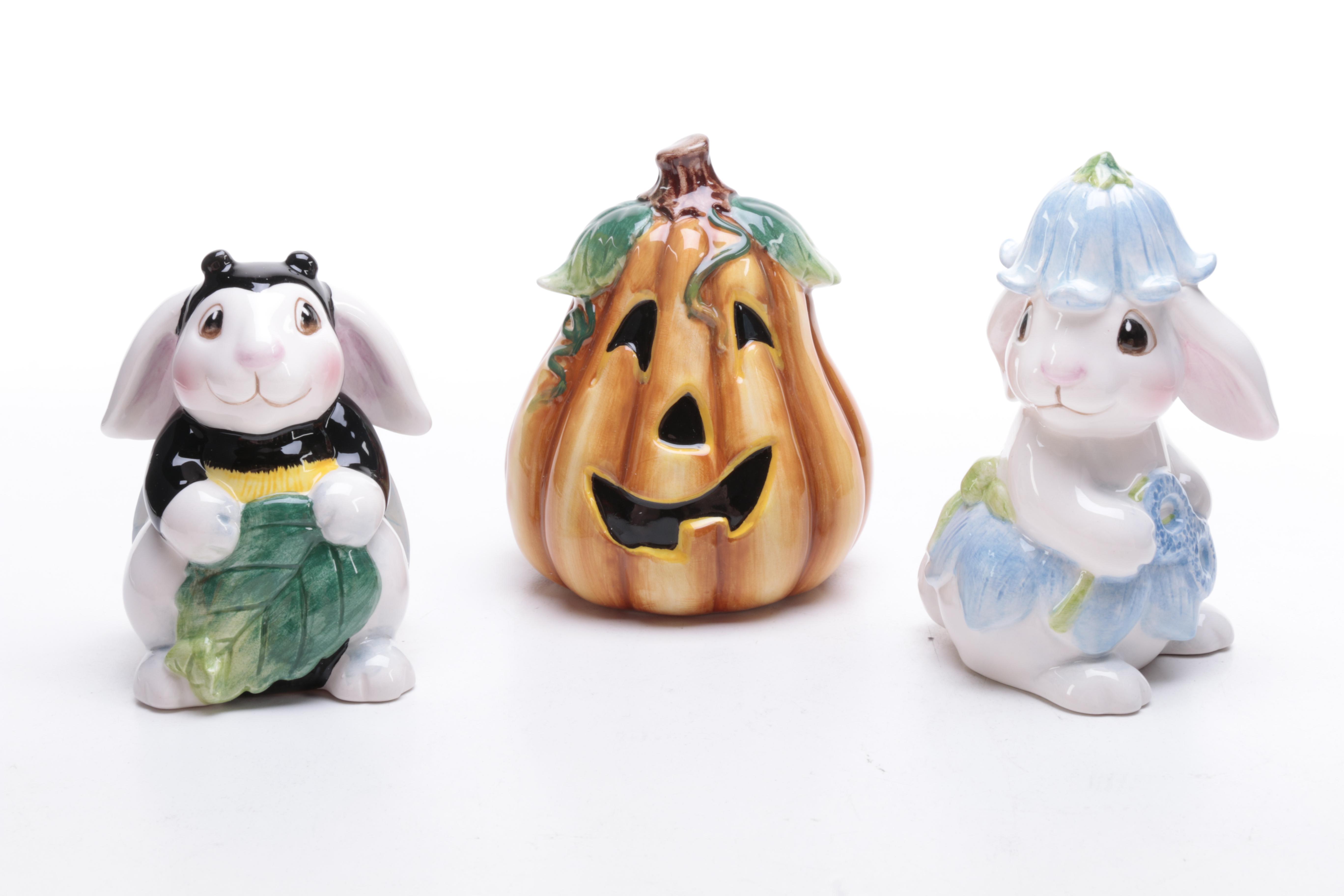 Collection of Fitz and Floyd "Halloween Bunny Blooms" Tableware