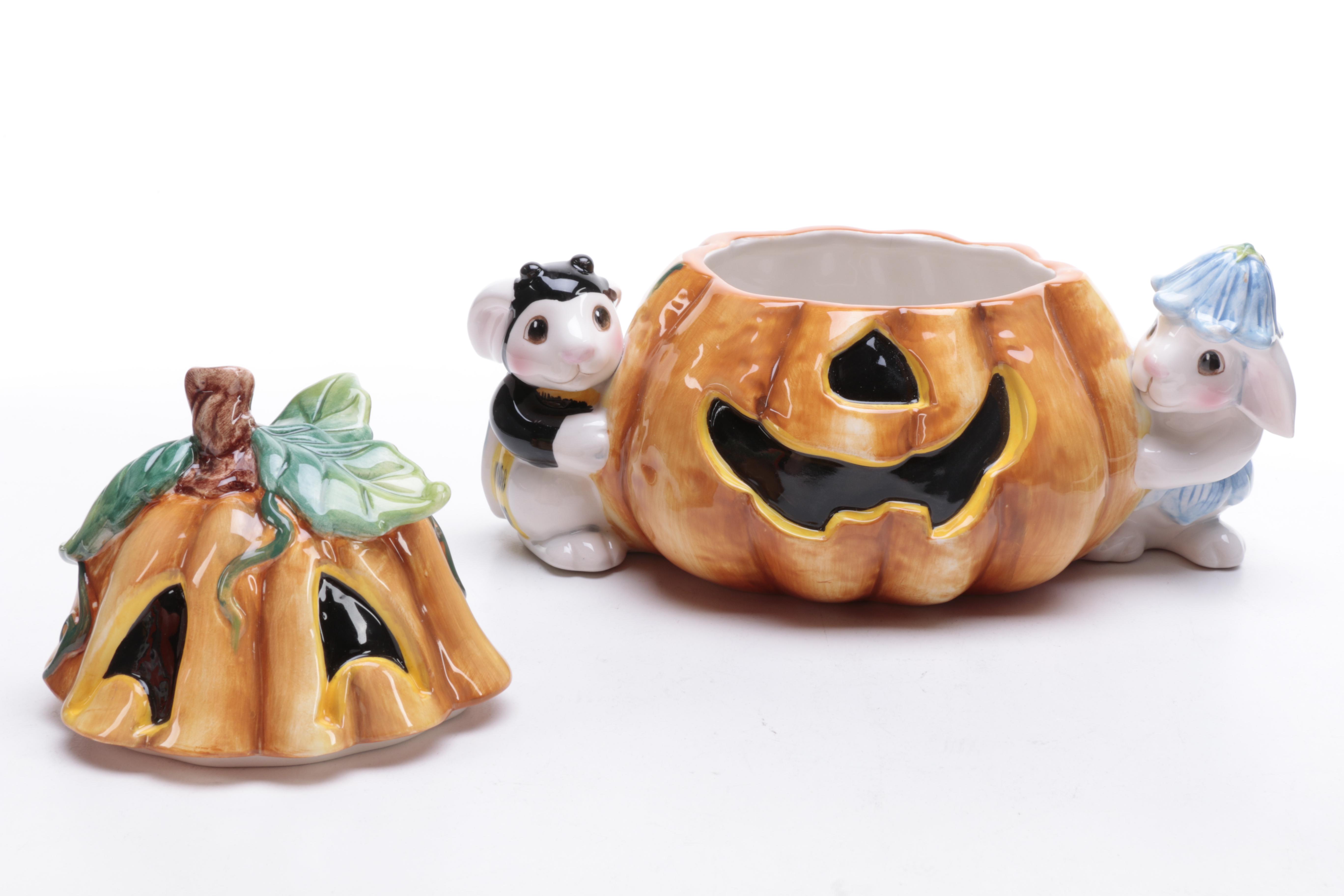 Collection of Fitz and Floyd "Halloween Bunny Blooms" Tableware