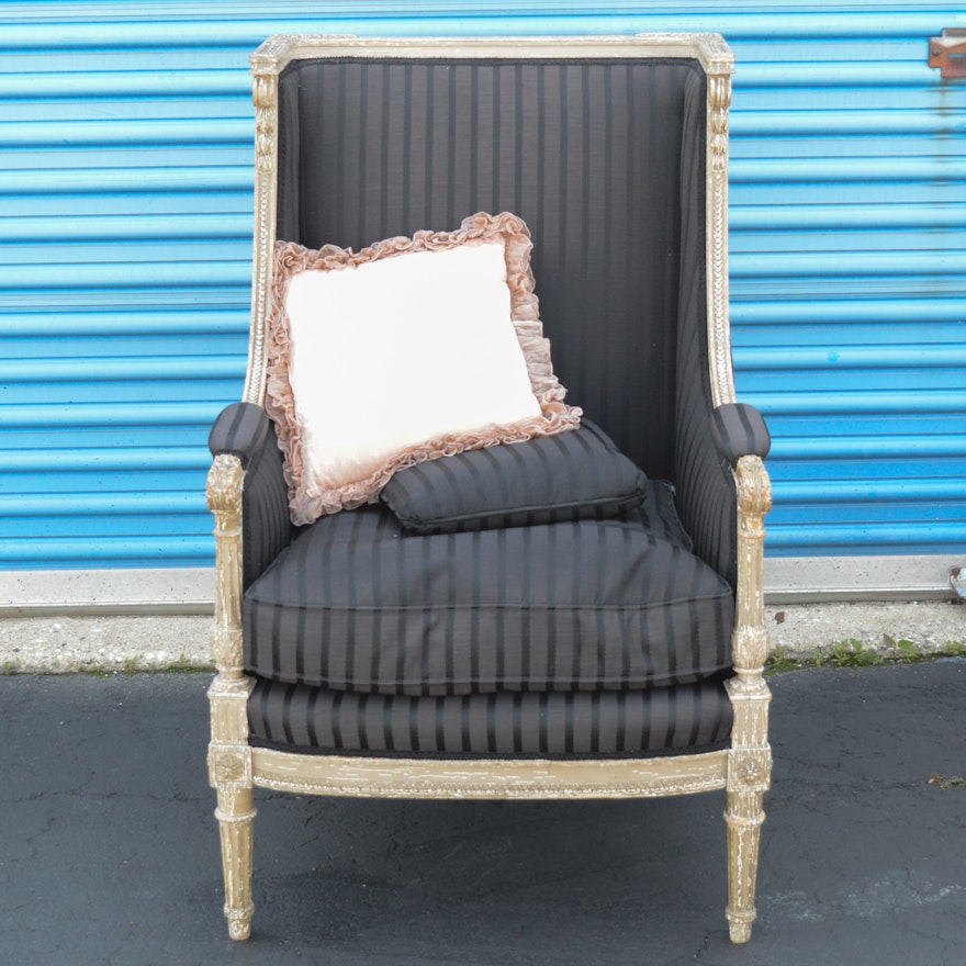 Vintage Louis XVI Style Upholstered Wing Chair