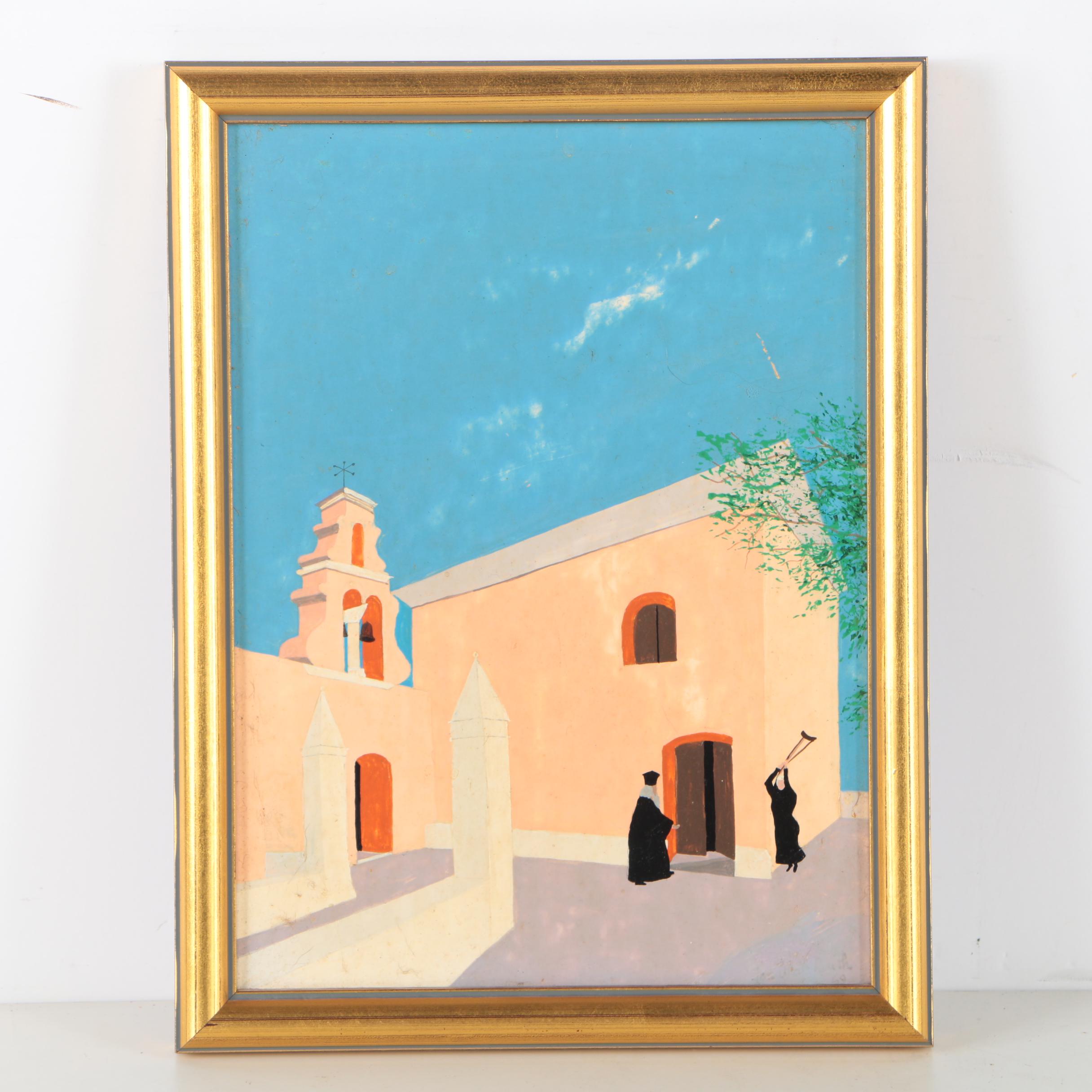 Jonathan Routh 1969 Oil Painting on Board "Nun With Crutch"