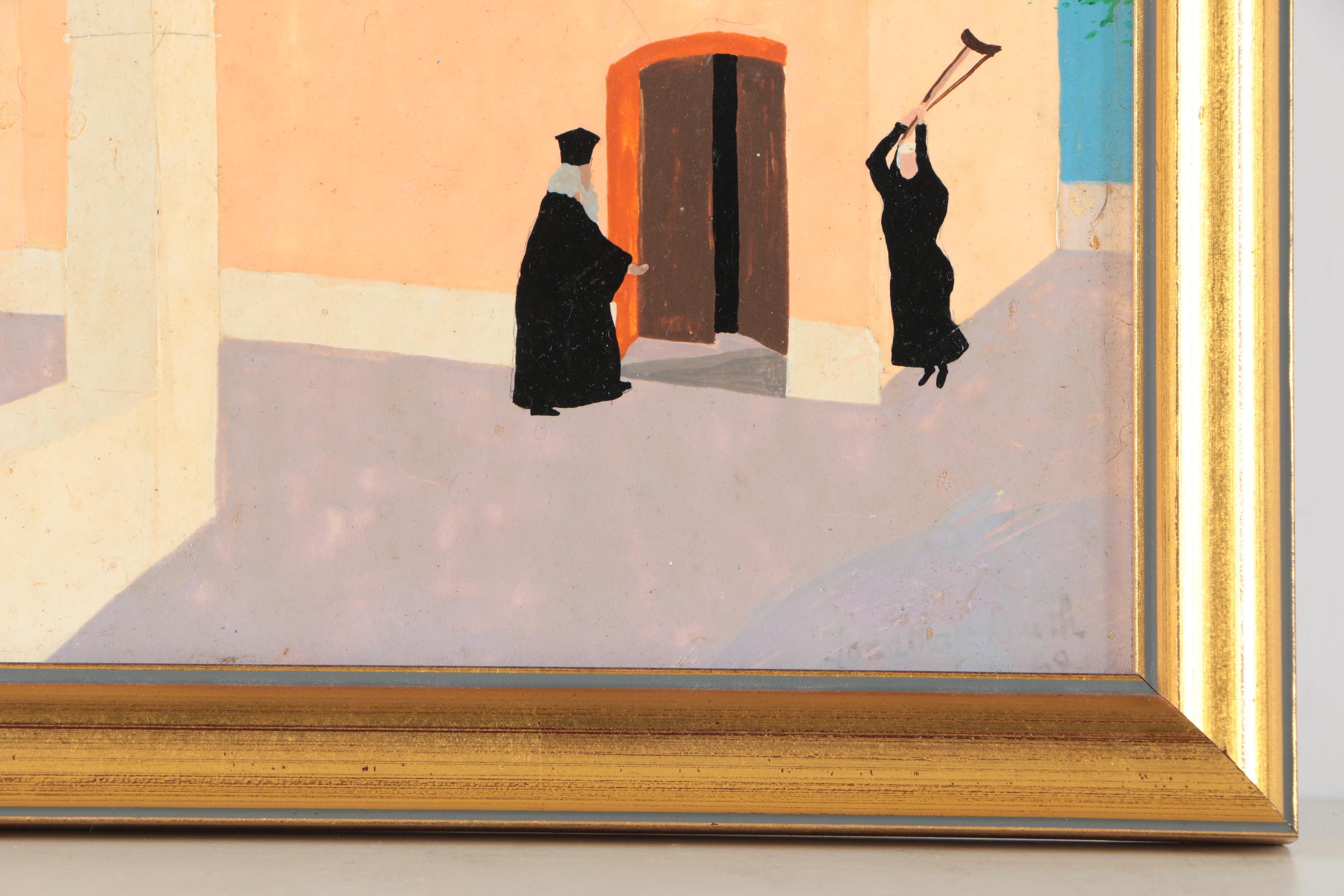 Jonathan Routh 1969 Oil Painting on Board "Nun With Crutch"