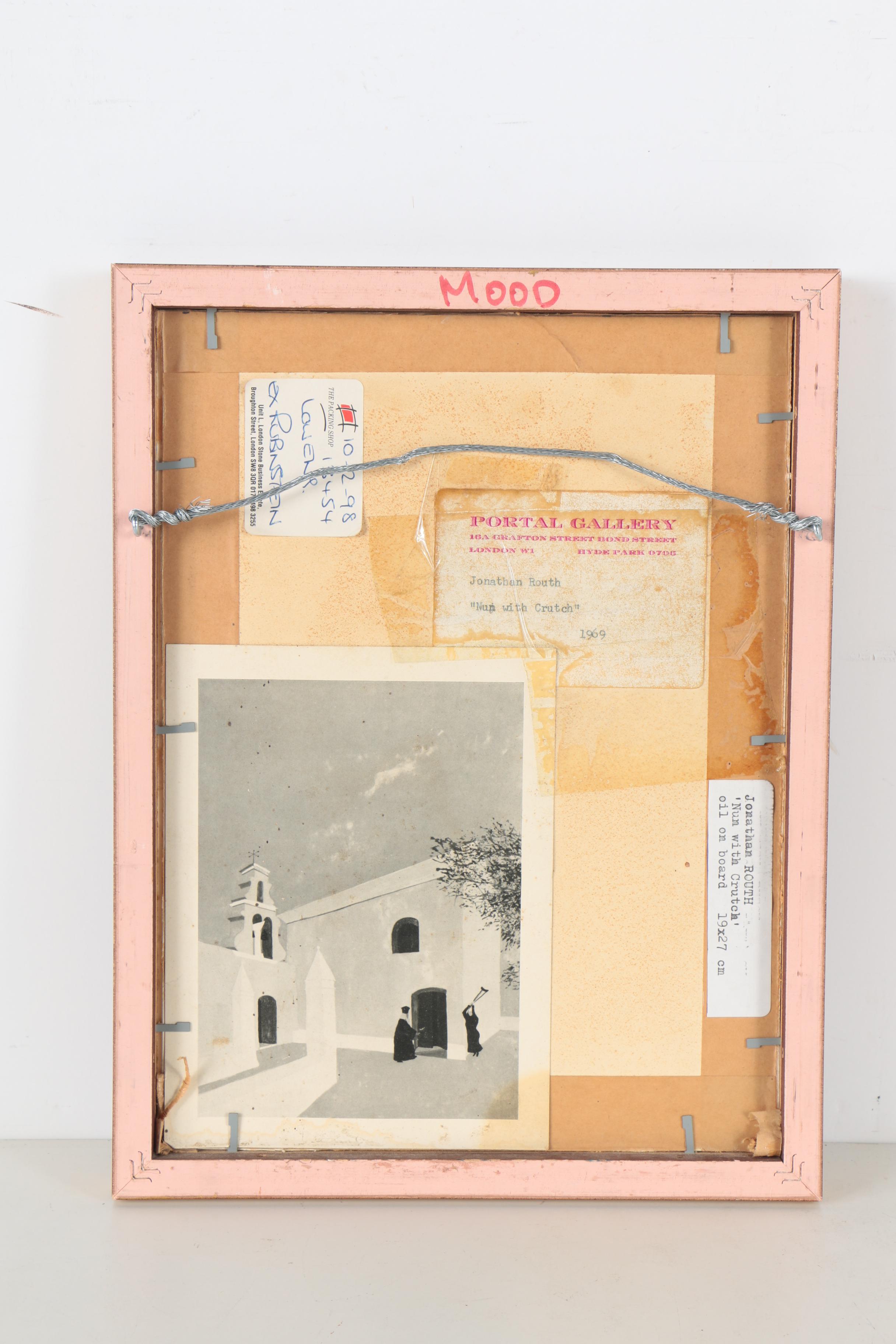 Jonathan Routh 1969 Oil Painting on Board "Nun With Crutch"