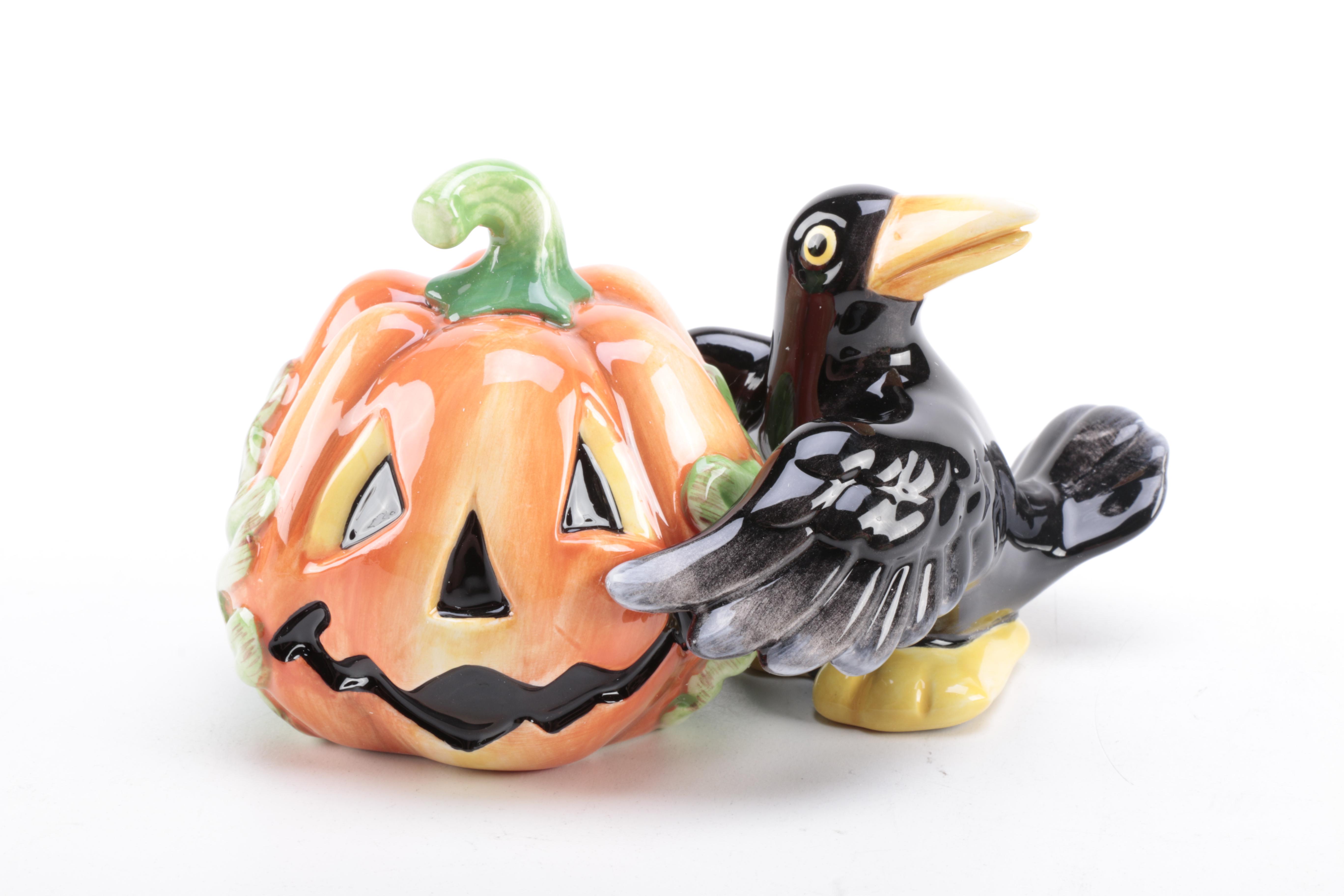 Fitz and Floyd Halloween-Themed Salt and Pepper Shakers and Lidded Box