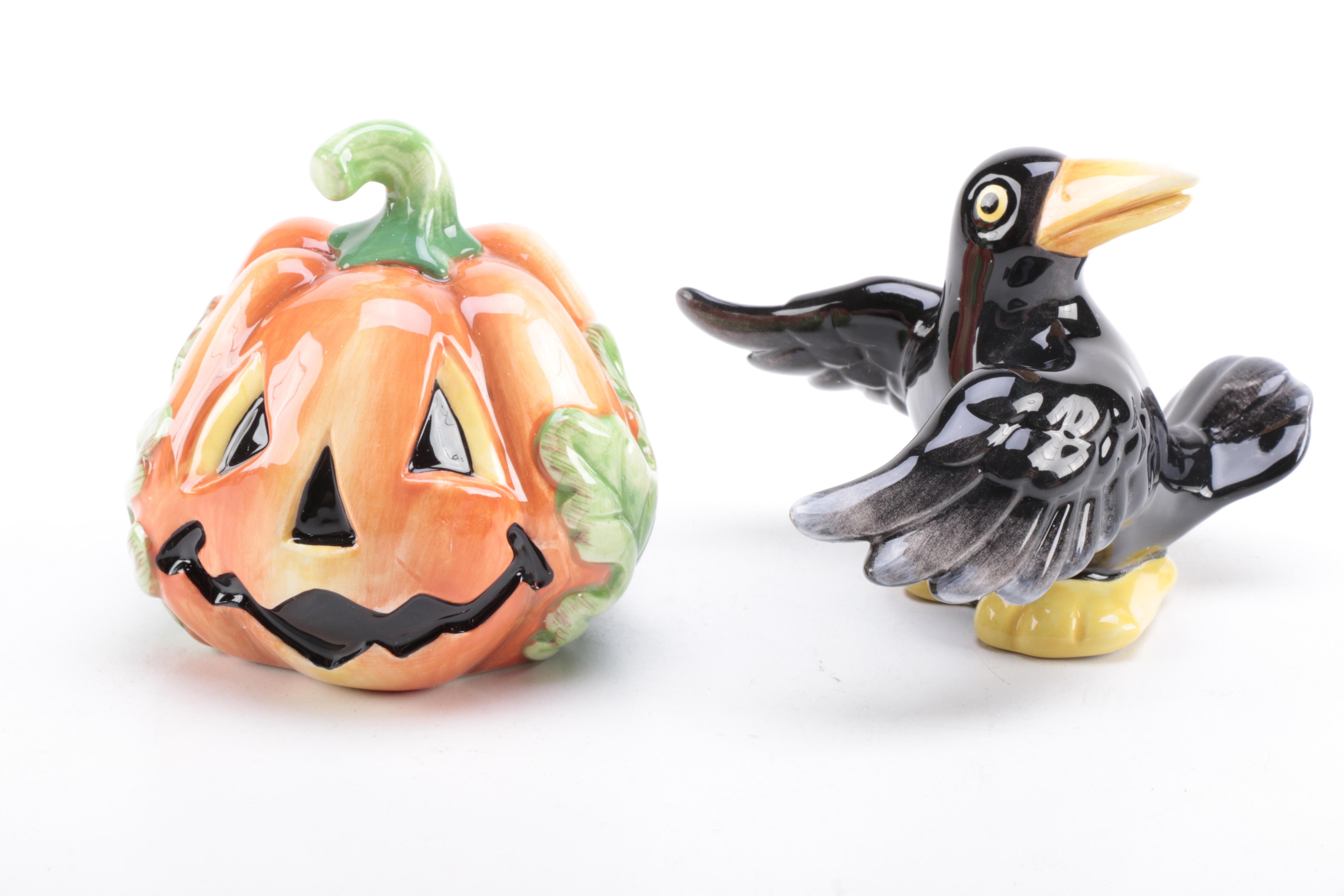 Fitz and Floyd Halloween-Themed Salt and Pepper Shakers and Lidded Box