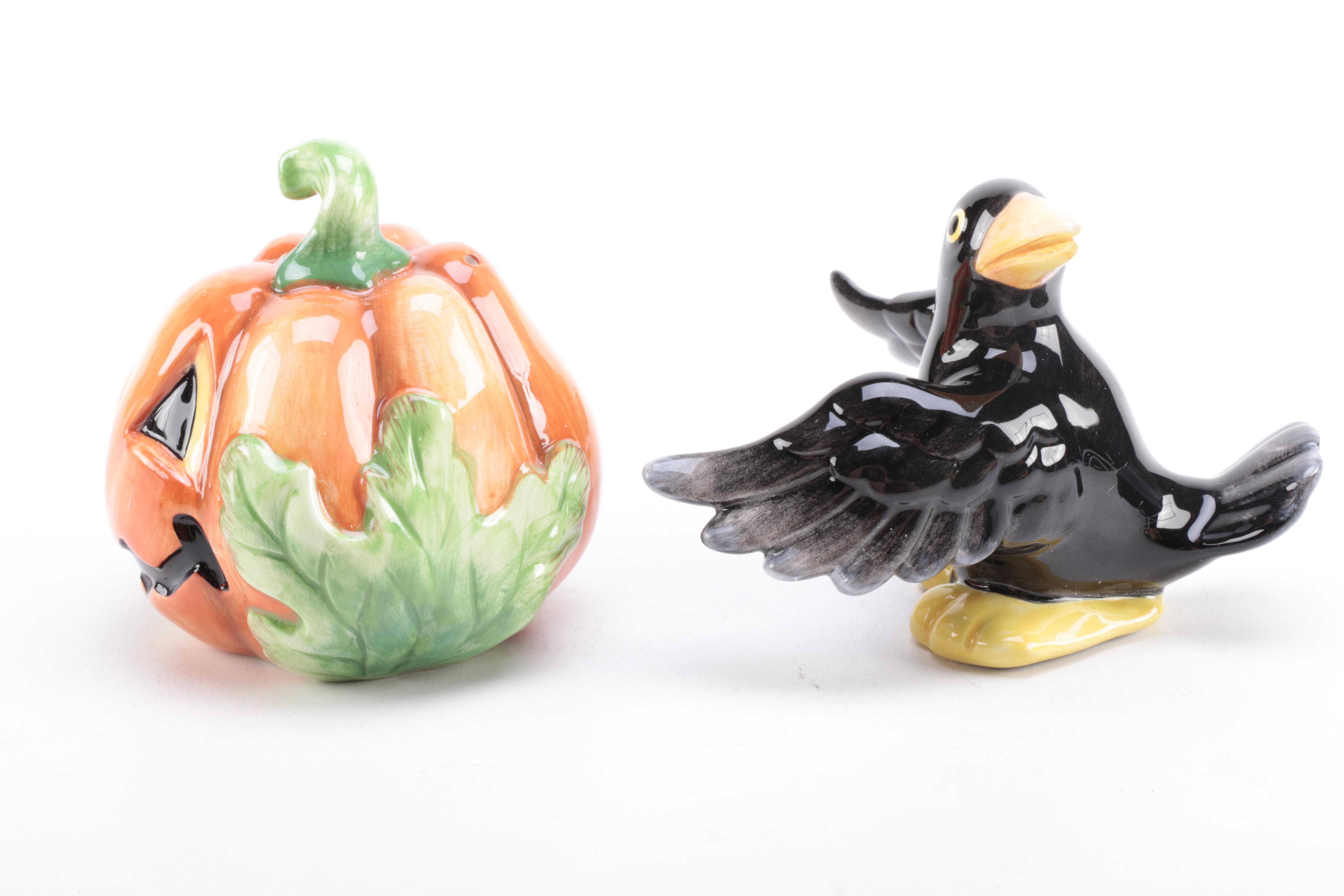 Fitz and Floyd Halloween-Themed Salt and Pepper Shakers and Lidded Box
