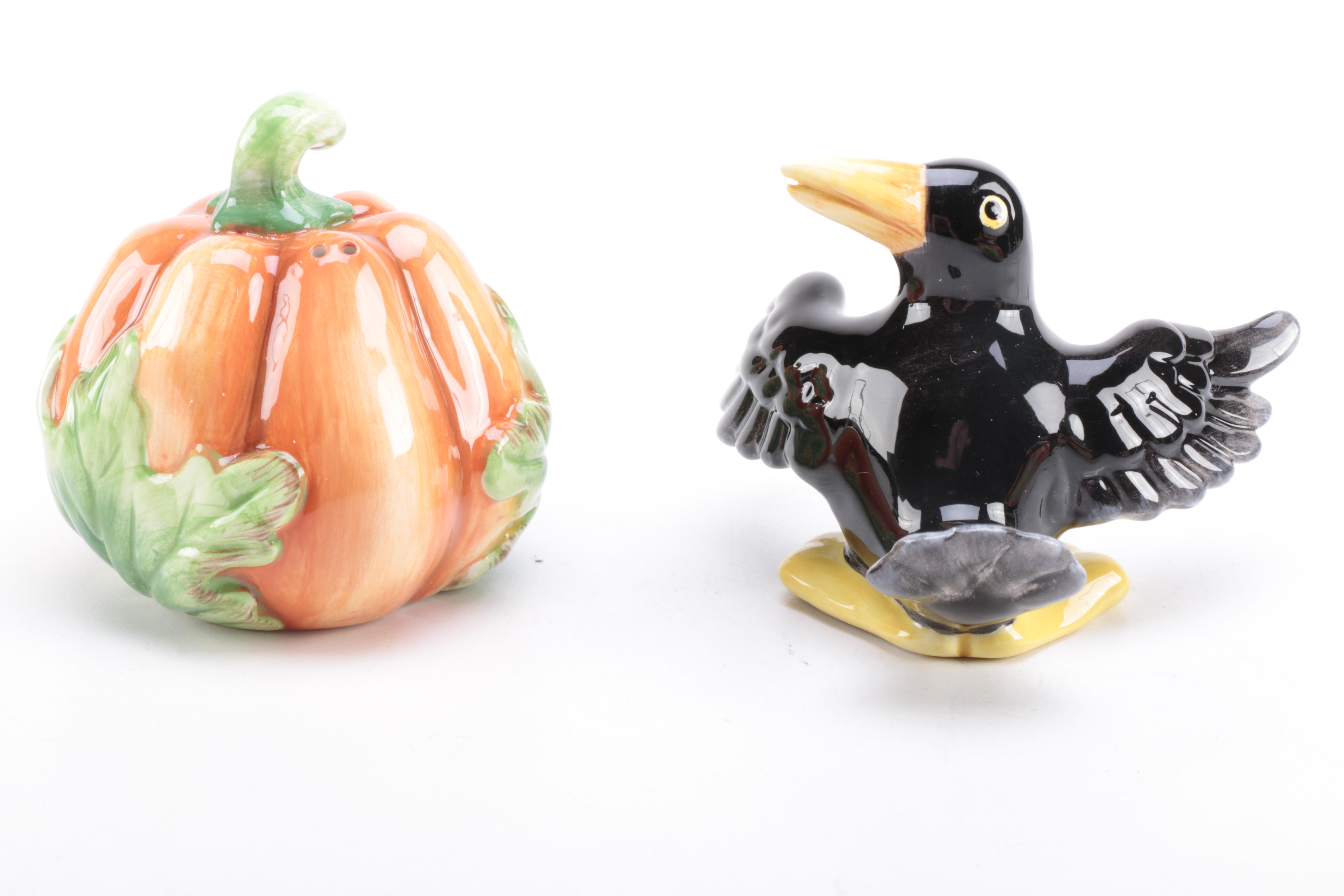 Fitz and Floyd Halloween-Themed Salt and Pepper Shakers and Lidded Box
