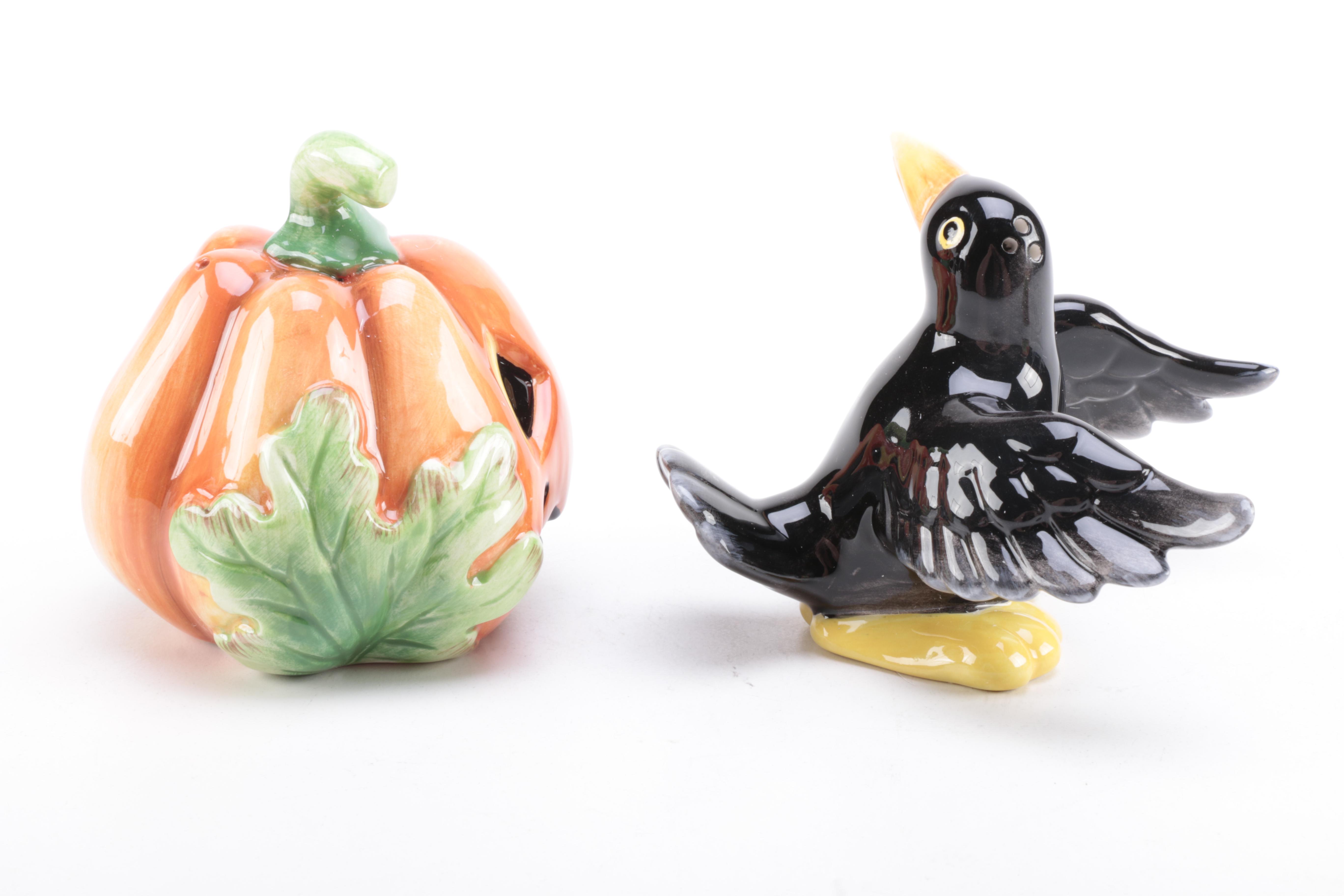 Fitz and Floyd Halloween-Themed Salt and Pepper Shakers and Lidded Box