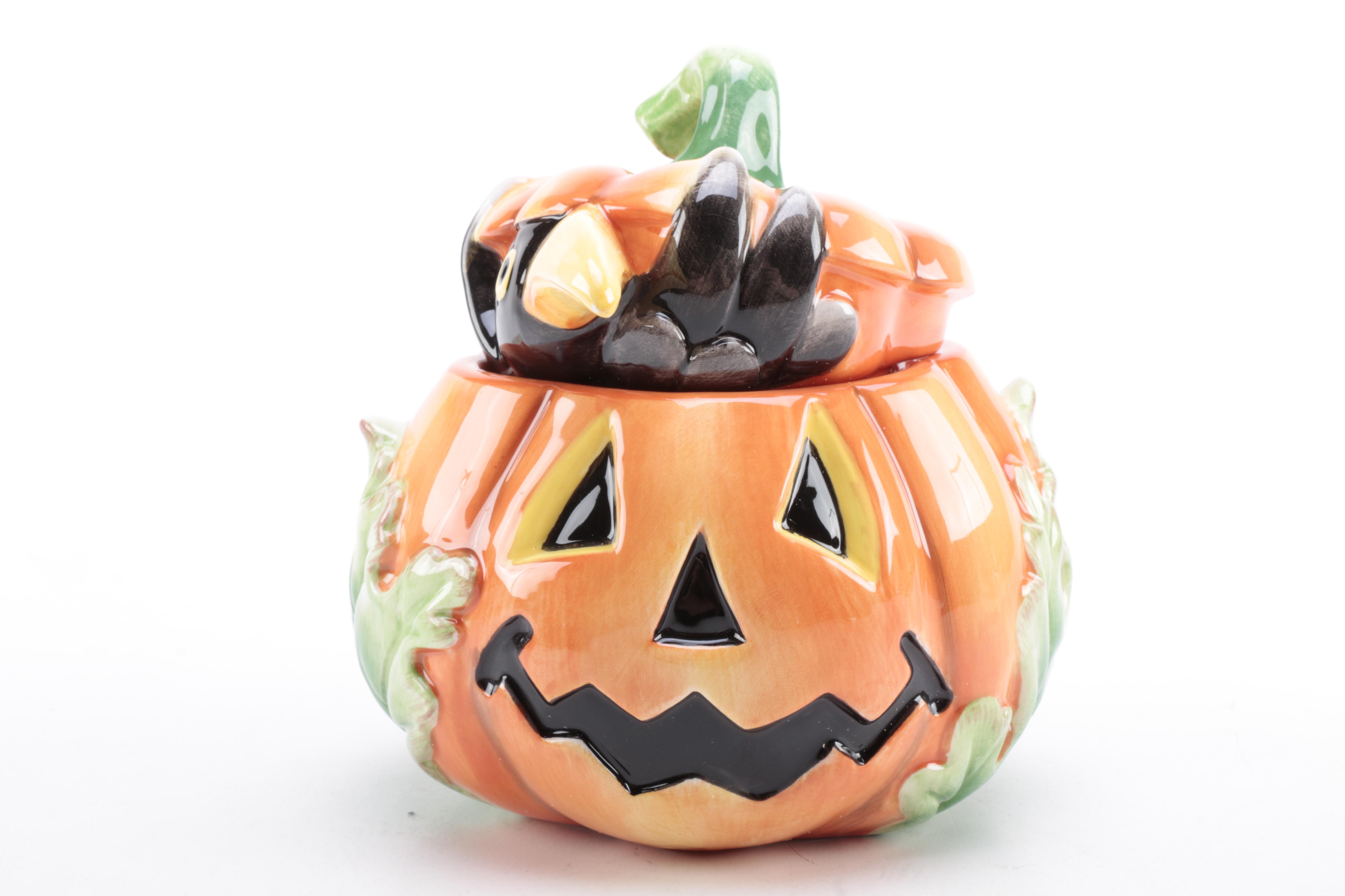 Fitz and Floyd Halloween-Themed Salt and Pepper Shakers and Lidded Box