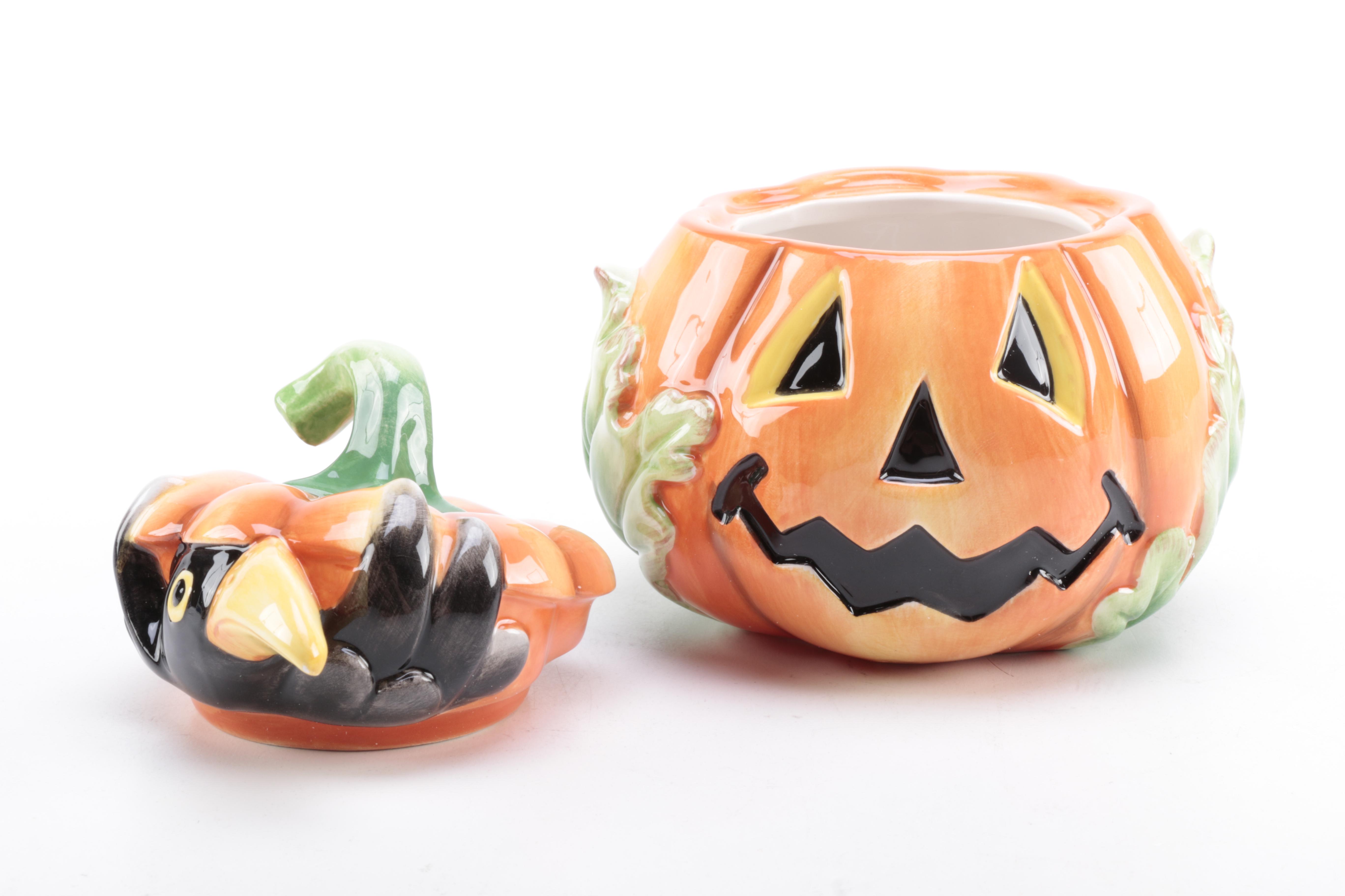 Fitz and Floyd Halloween-Themed Salt and Pepper Shakers and Lidded Box