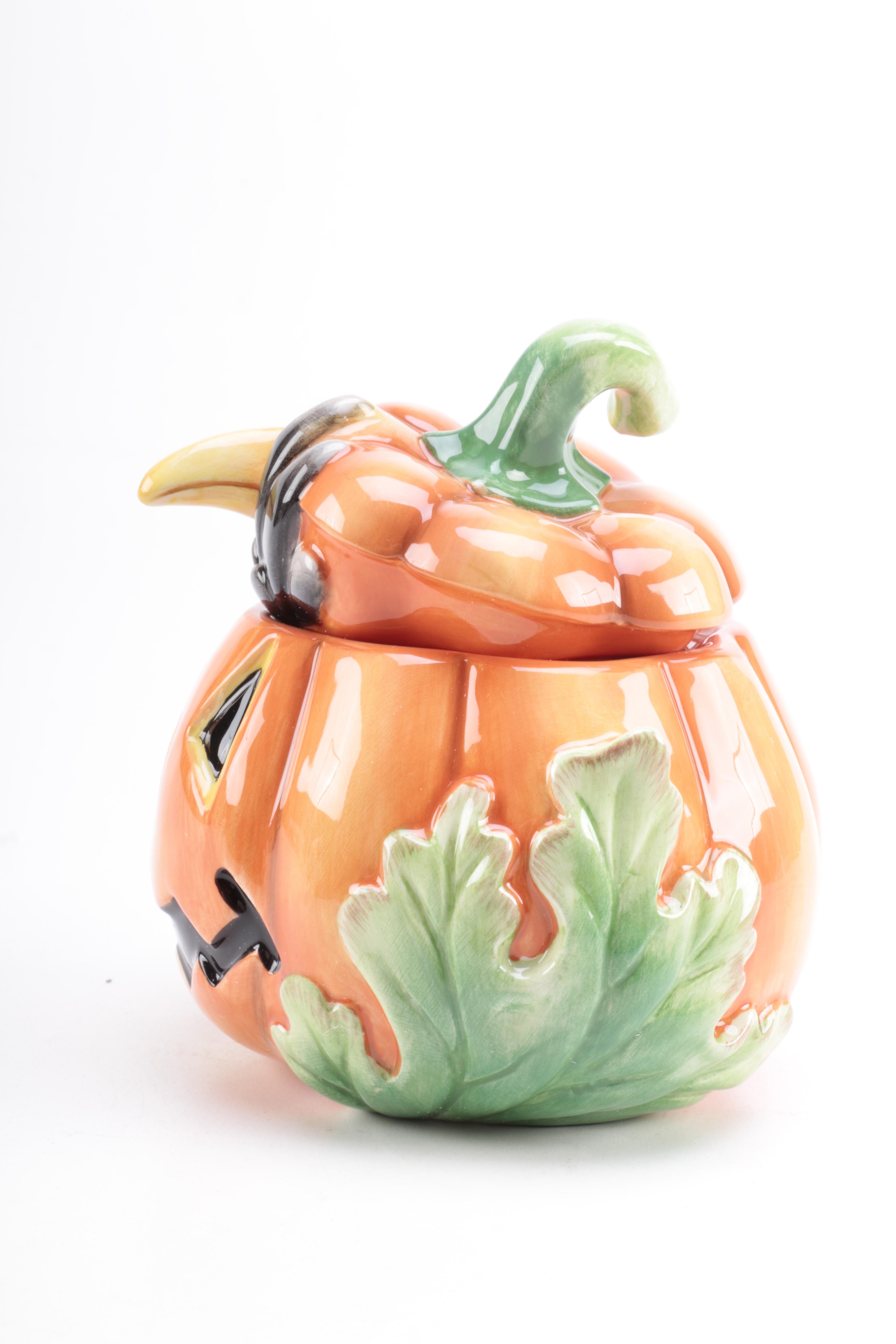 Fitz and Floyd Halloween-Themed Salt and Pepper Shakers and Lidded Box