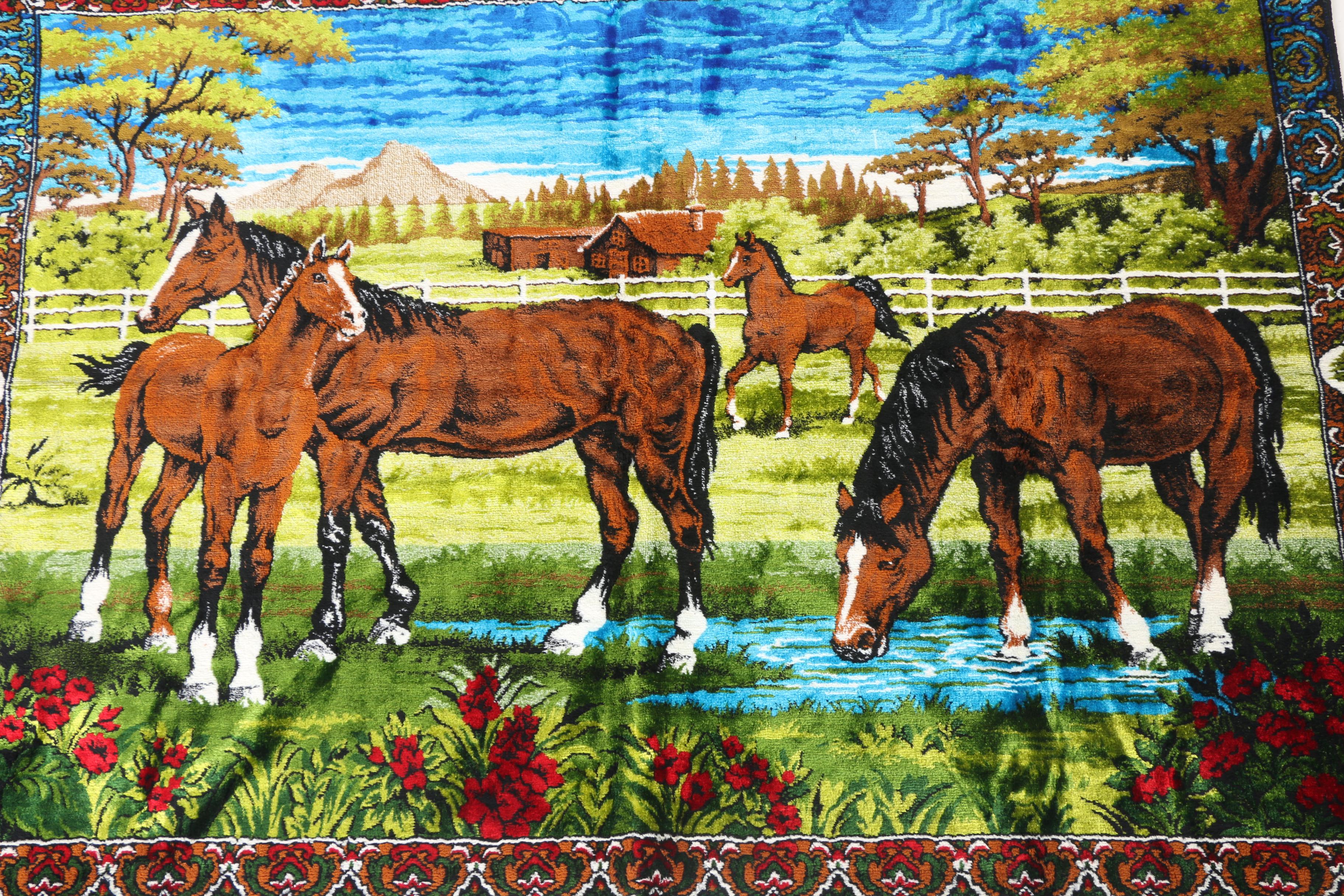 Horse-Themed Pictorial Tapestry