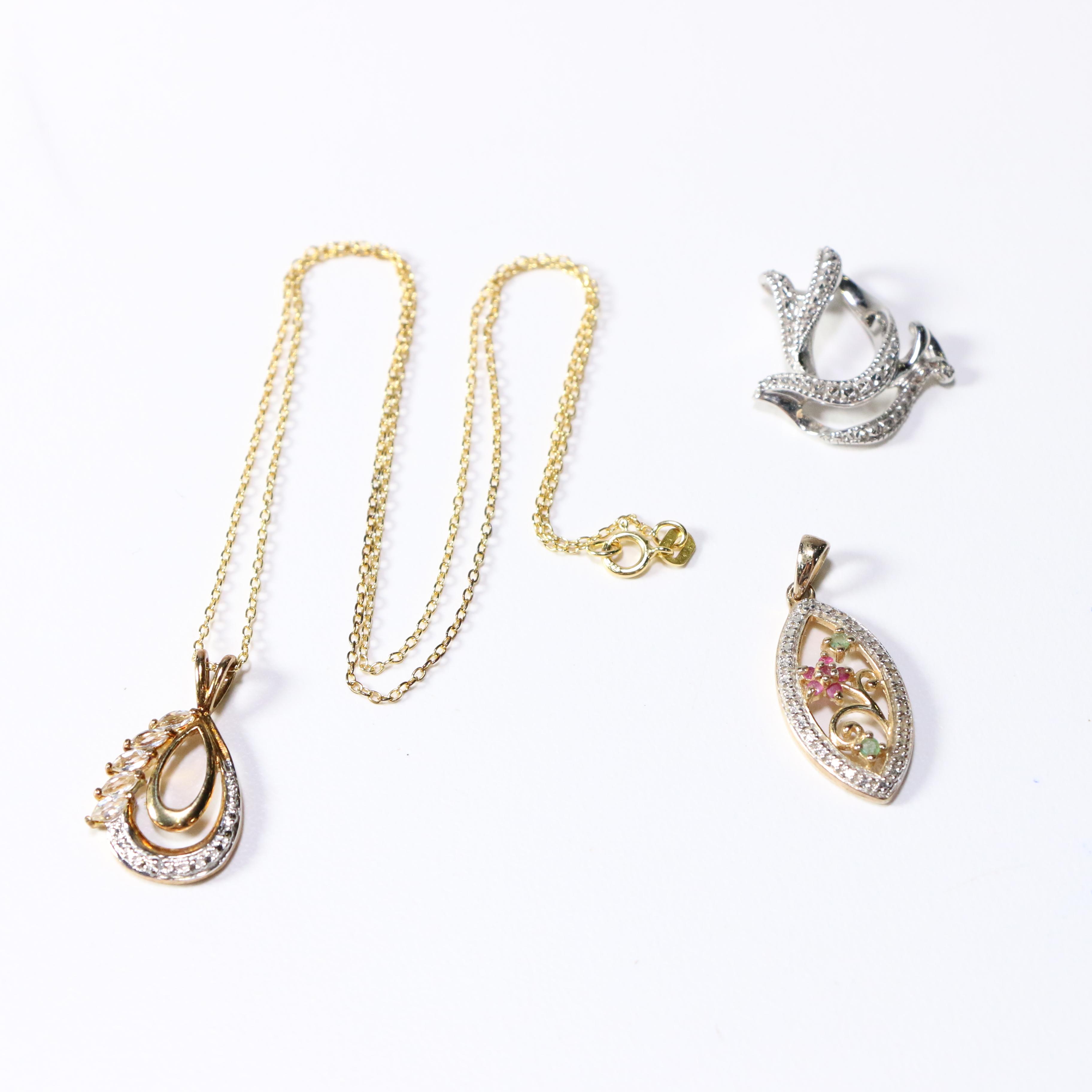 Sterling Silver Necklace and Pendants Including Diamonds