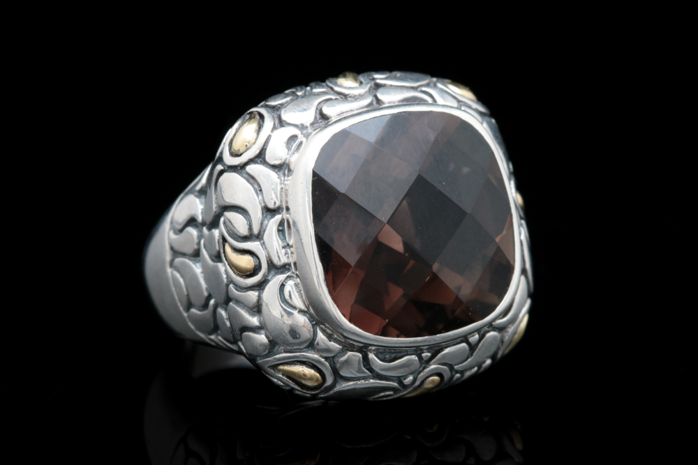 Sterling Silver, 18K Gold and Smoky Quartz Ring