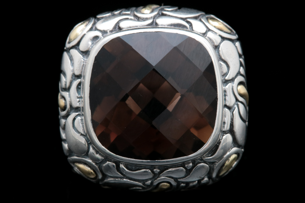 Sterling Silver, 18K Gold and Smoky Quartz Ring